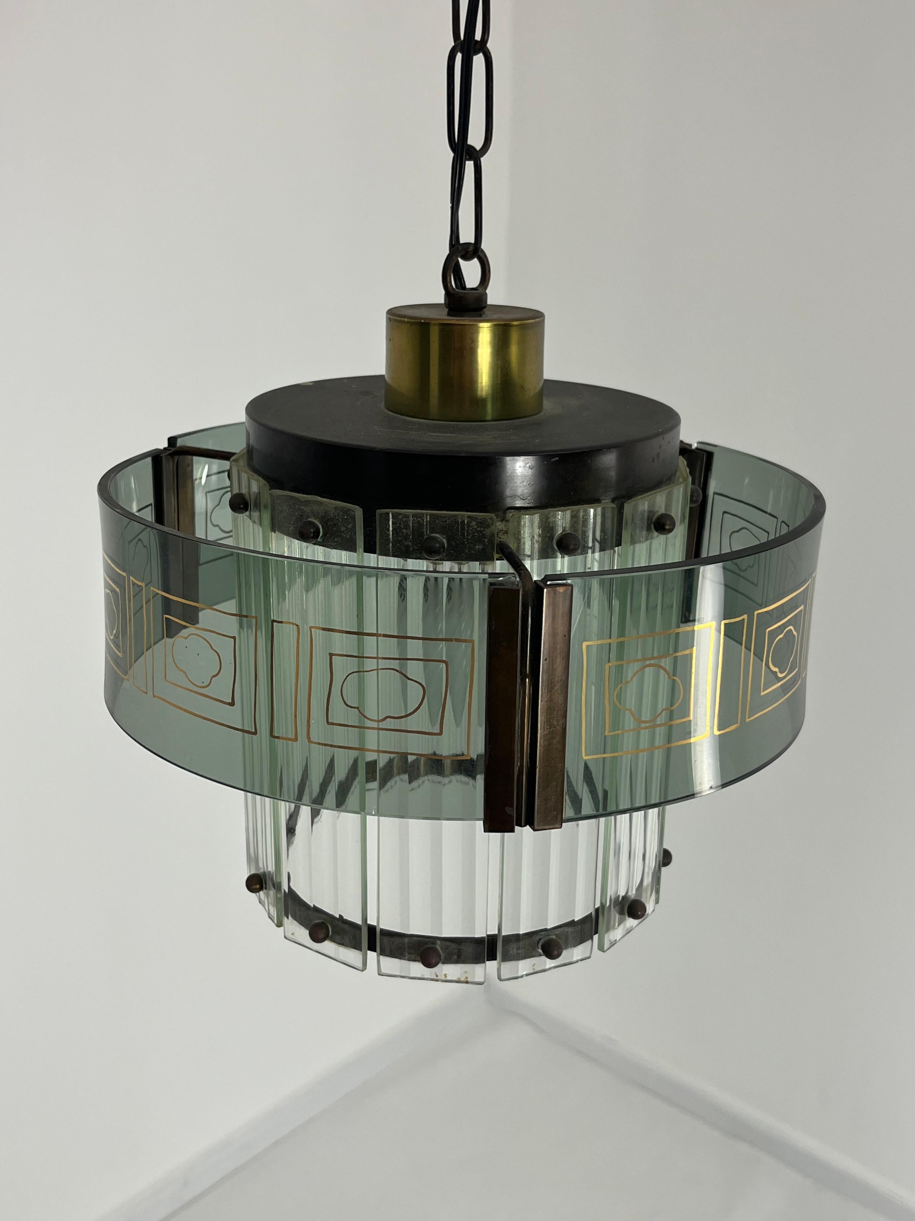 Lampadario Art Deco in vetro di Murano, 1950 In condizioni buone in vendita a Palermo, IT