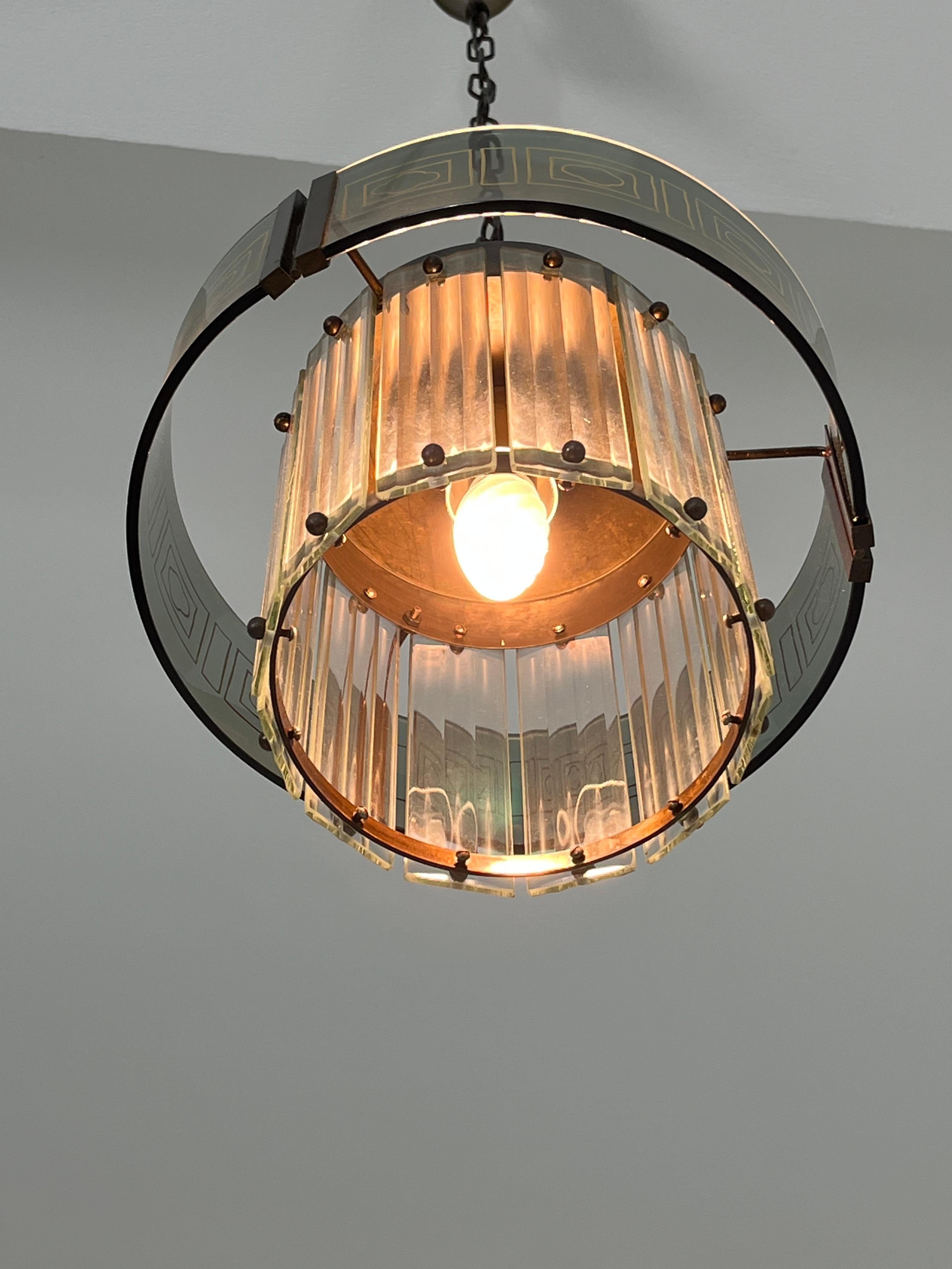 Metallo Lampadario Art Deco in vetro di Murano, 1950 in vendita