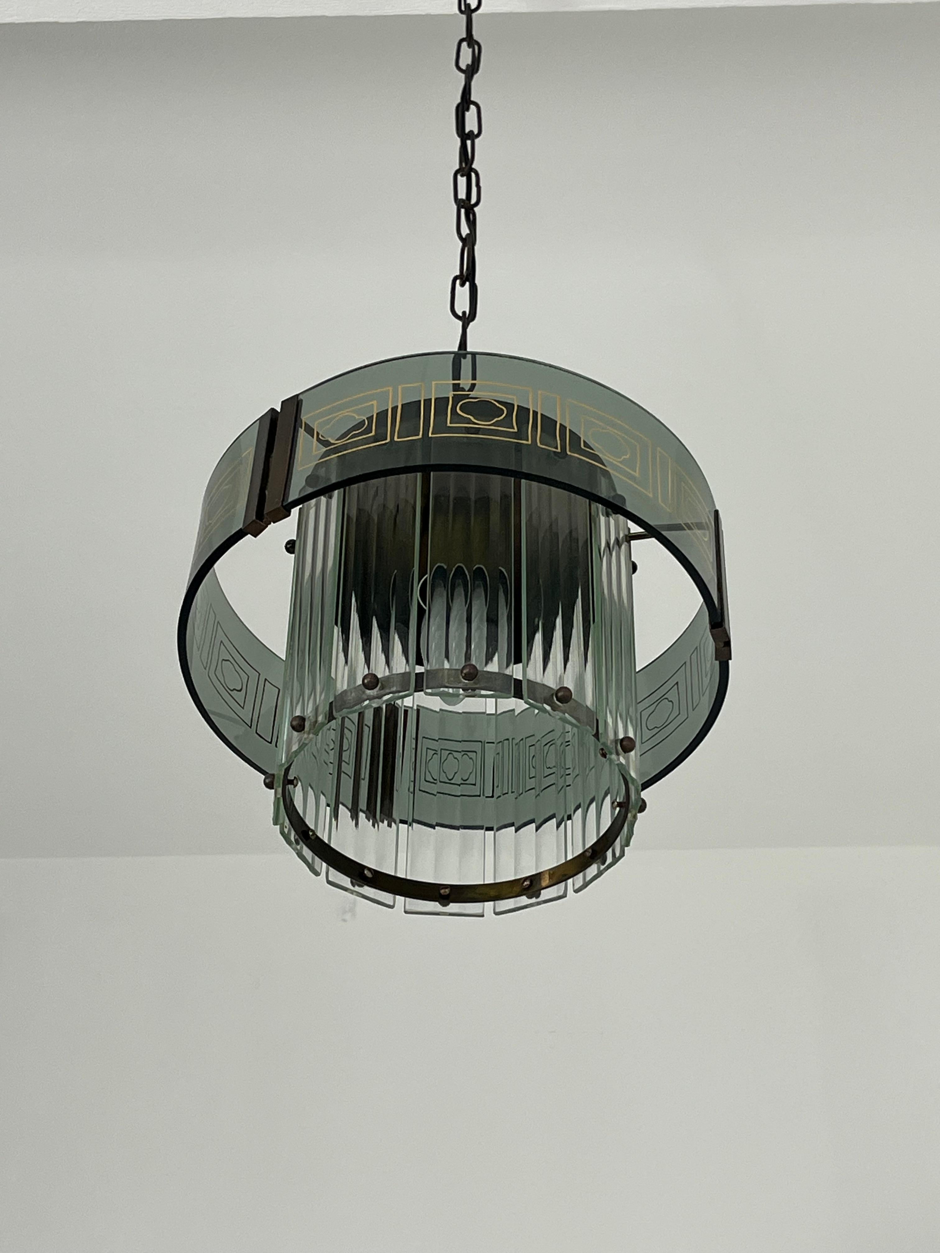 Lampadario Art Deco in vetro di Murano, 1950 in vendita 2