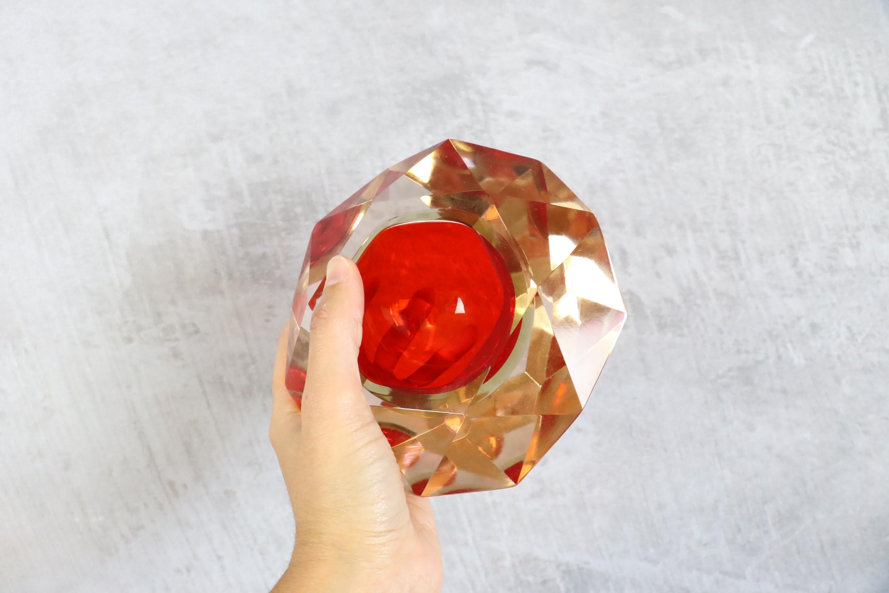 Mid-Century Murano Glass Ashtray or Bowl by Flavio Poli, Faceted Murano Glass 10