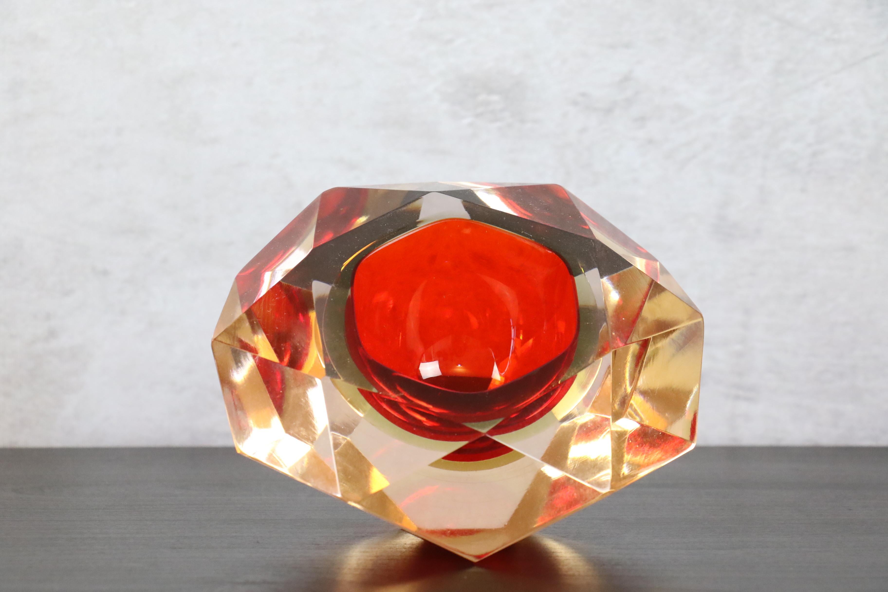 Mid-Century Modern Mid-Century Murano Glass Ashtray or Bowl by Flavio Poli, Faceted Murano Glass