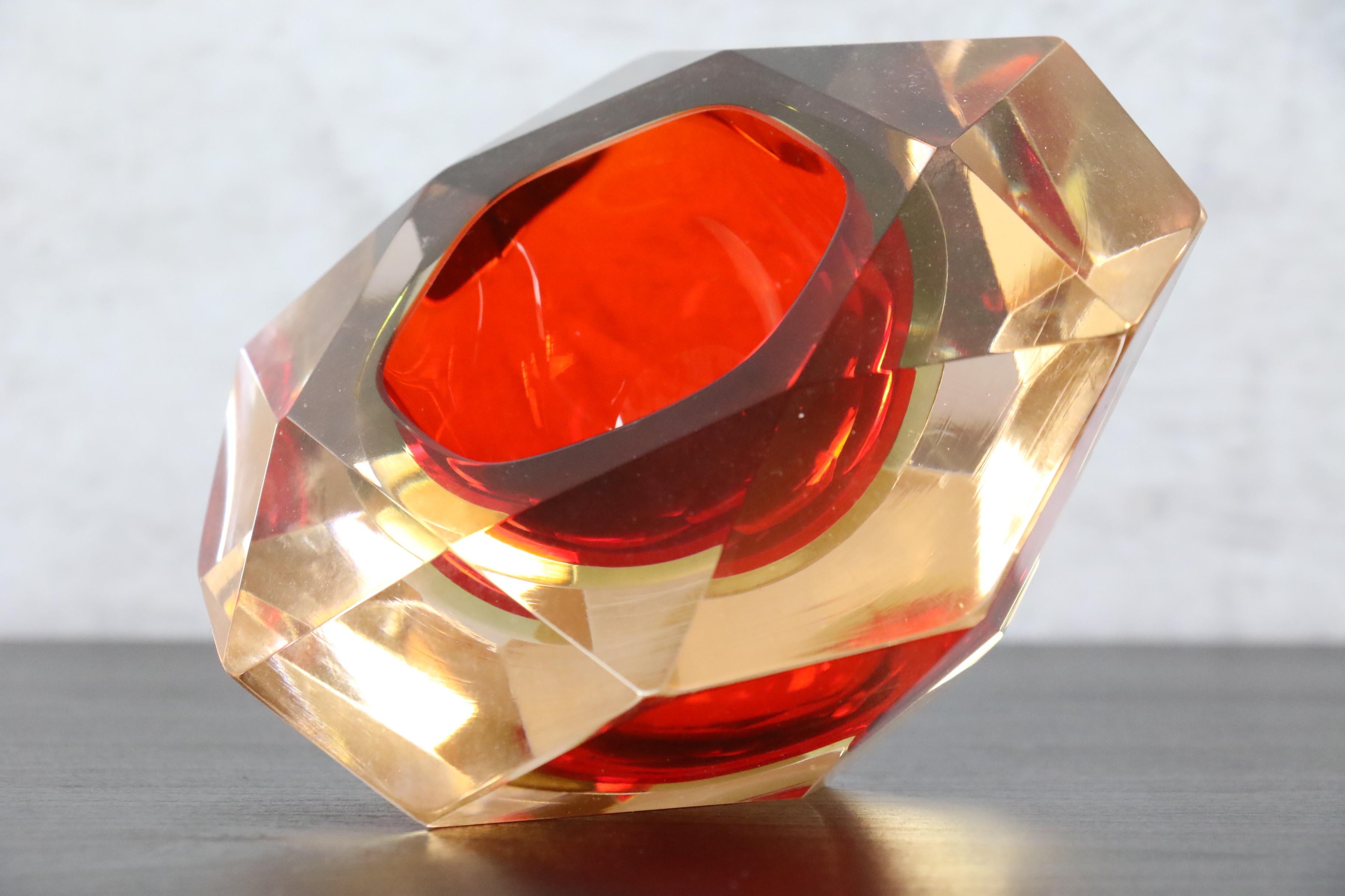 Mid-Century Modern Mid-Century Murano Glass Ashtray or Bowl by Flavio Poli, Faceted Murano Glass