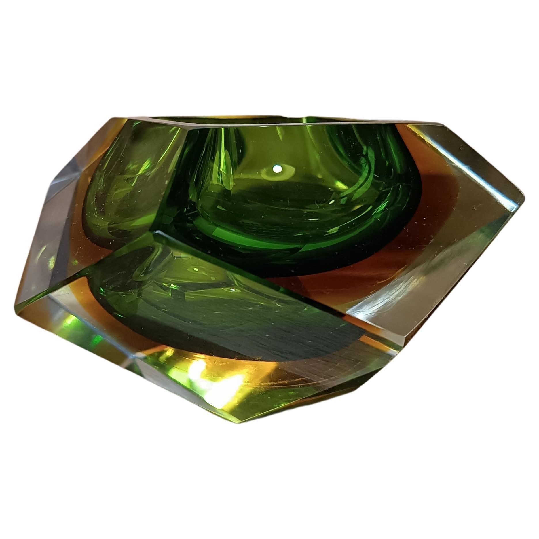 Mid-Century Modern Mid-Century Murano Glass Ashtray or Bowl by Flavio Poli, Faceted Murano Glass For Sale