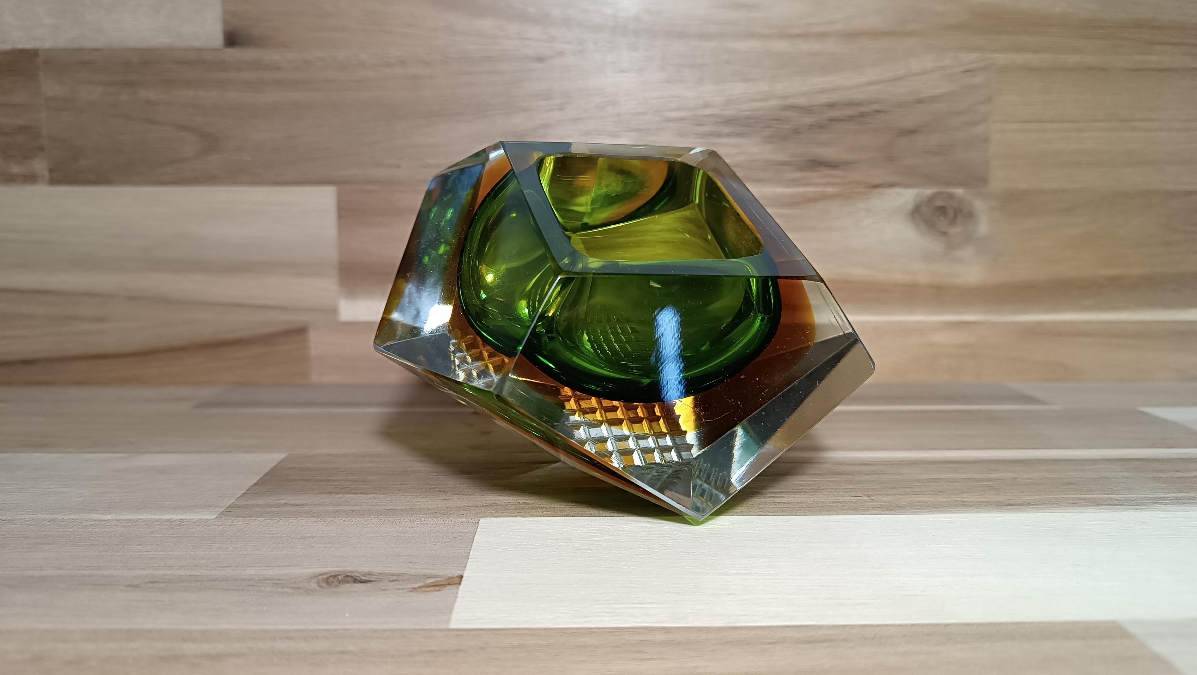 Italian Mid-Century Murano Glass Ashtray or Bowl by Flavio Poli, Faceted Murano Glass For Sale