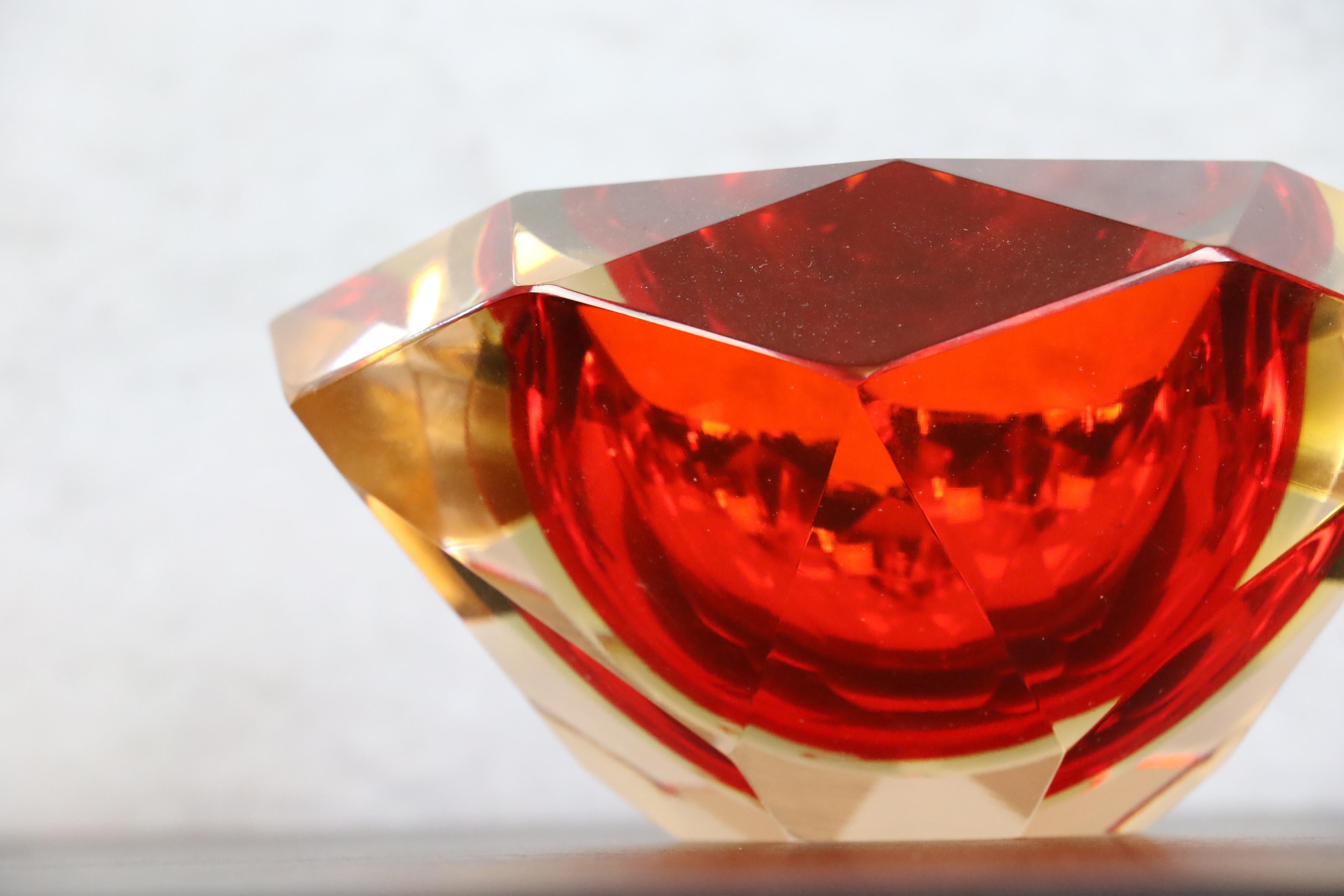 20th Century Mid-Century Murano Glass Ashtray or Bowl by Flavio Poli, Faceted Murano Glass