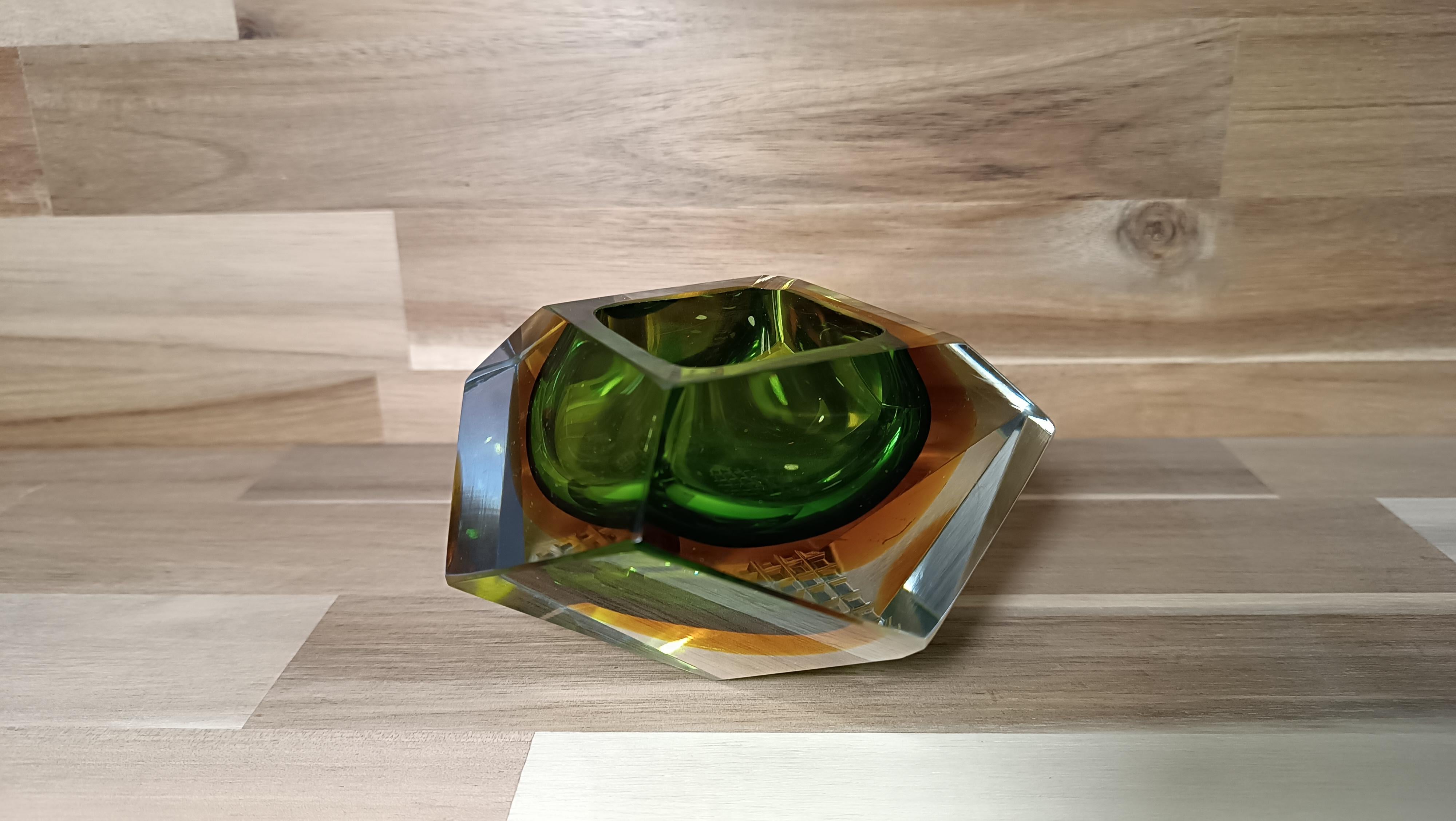 20th Century Mid-Century Murano Glass Ashtray or Bowl by Flavio Poli, Faceted Murano Glass For Sale
