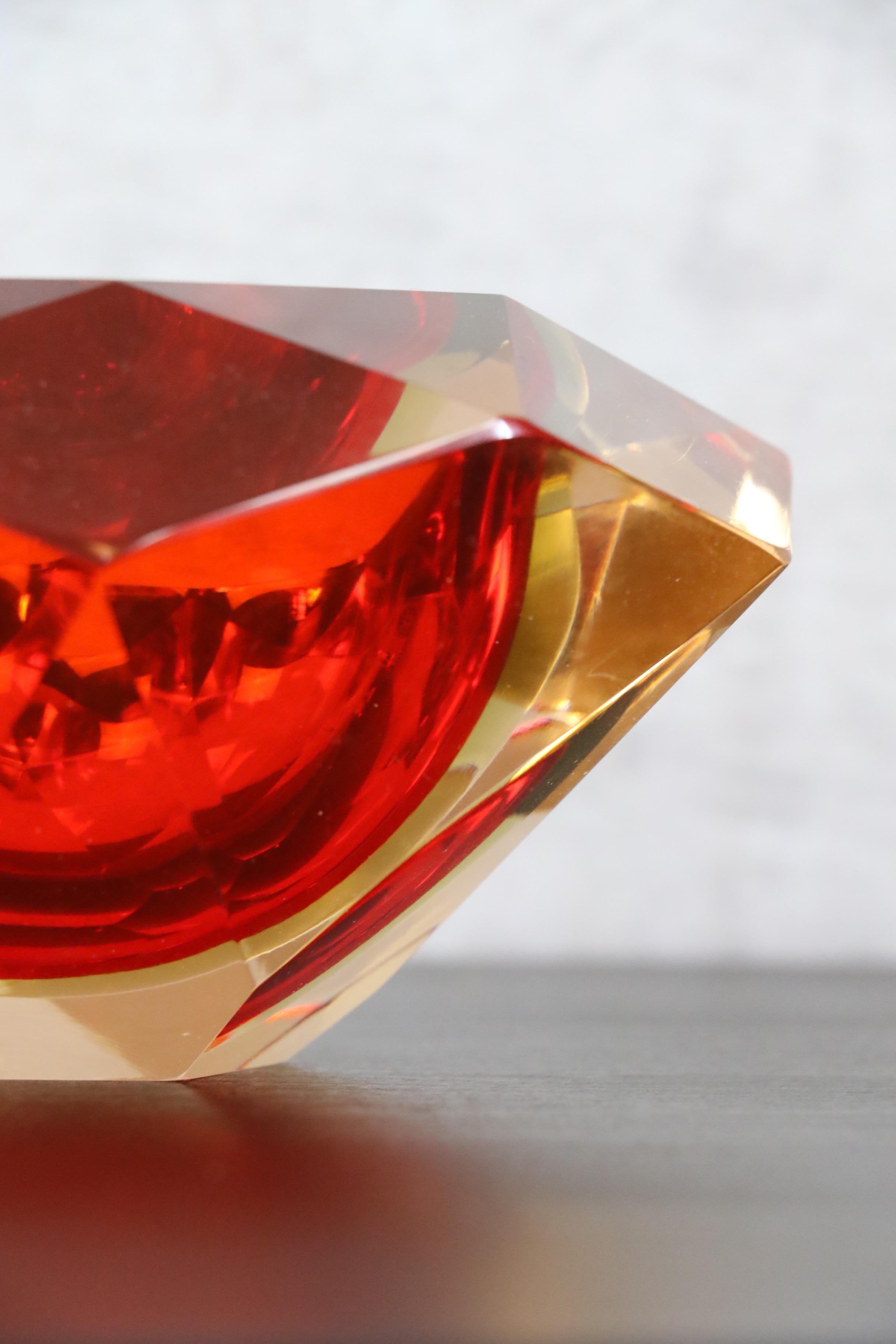 Mid-Century Murano Glass Ashtray or Bowl by Flavio Poli, Faceted Murano Glass 1