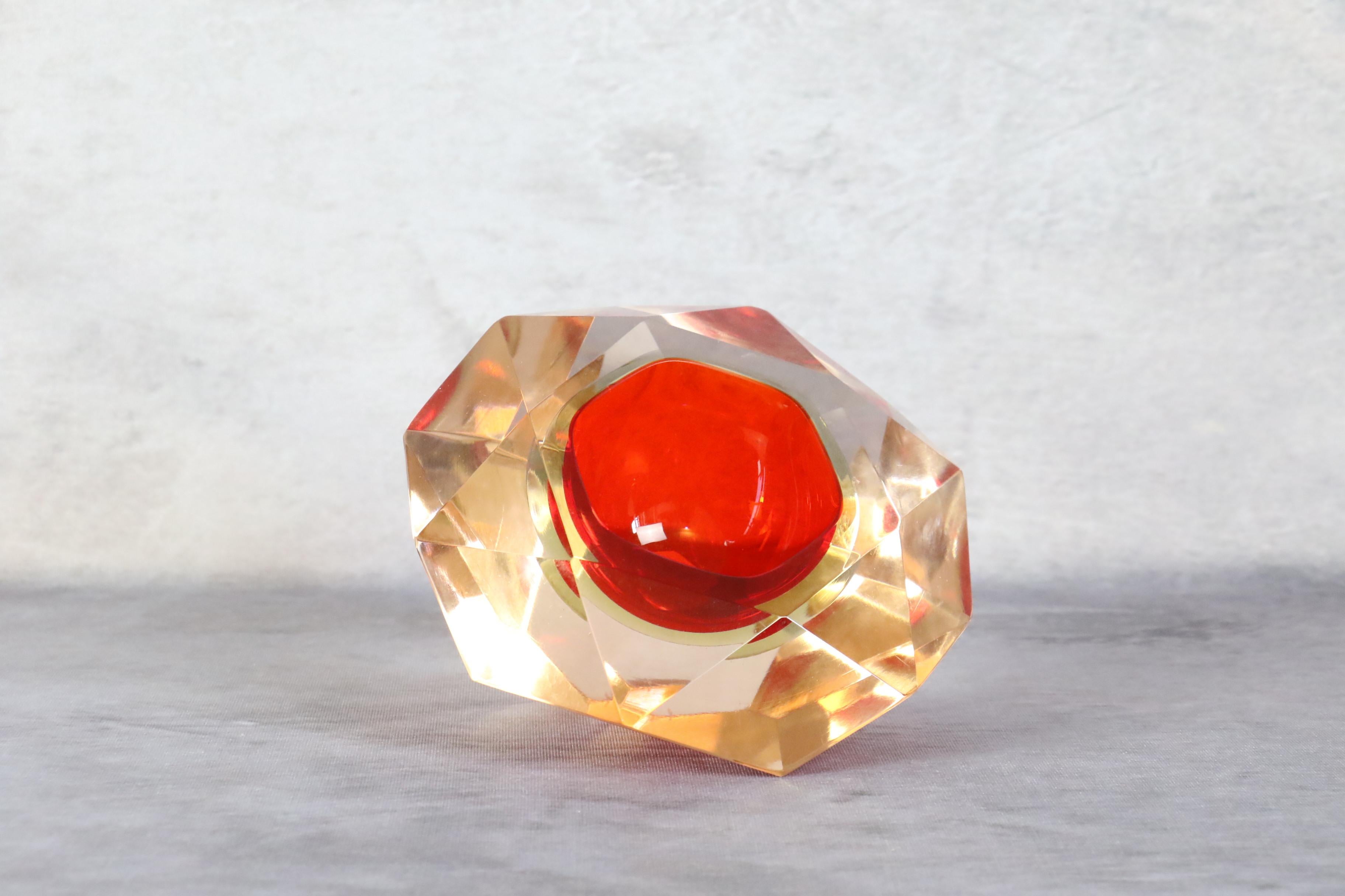 Art Glass Mid-Century Murano Glass Ashtray or Bowl by Flavio Poli, Faceted Murano Glass