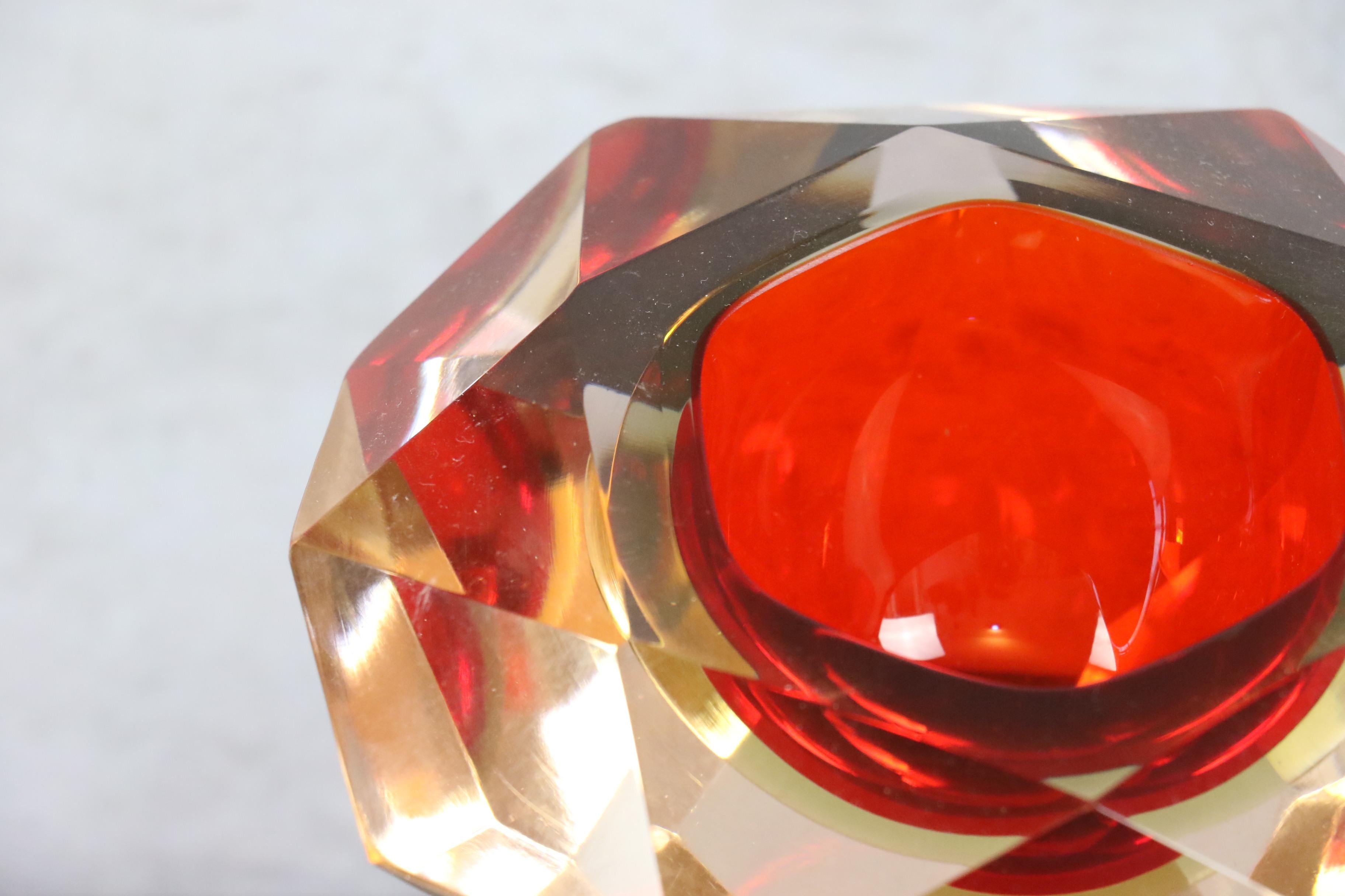 Mid-Century Murano Glass Ashtray or Bowl by Flavio Poli, Faceted Murano Glass 2