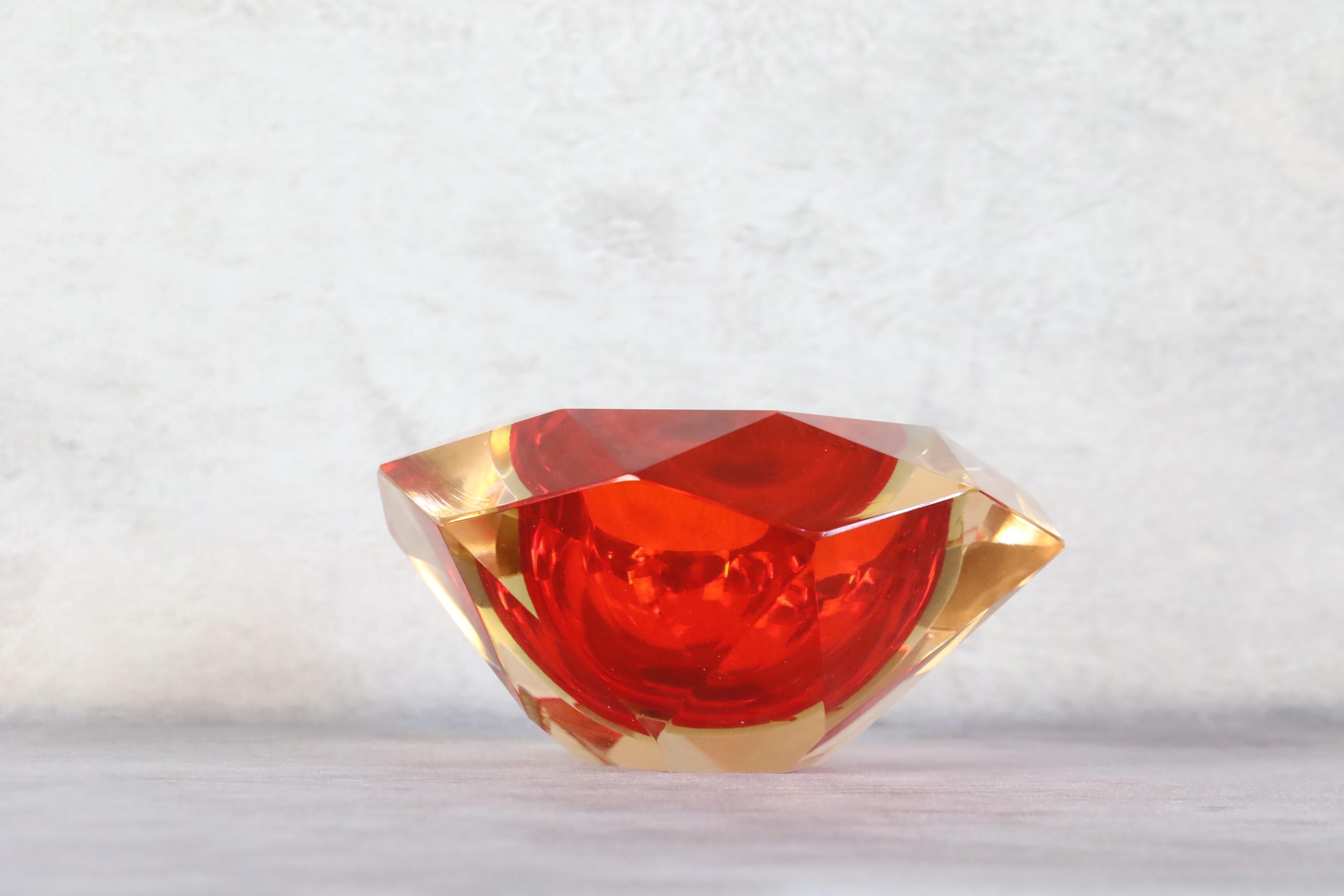 Mid-Century Murano Glass Ashtray or Bowl by Flavio Poli, Faceted Murano Glass 1