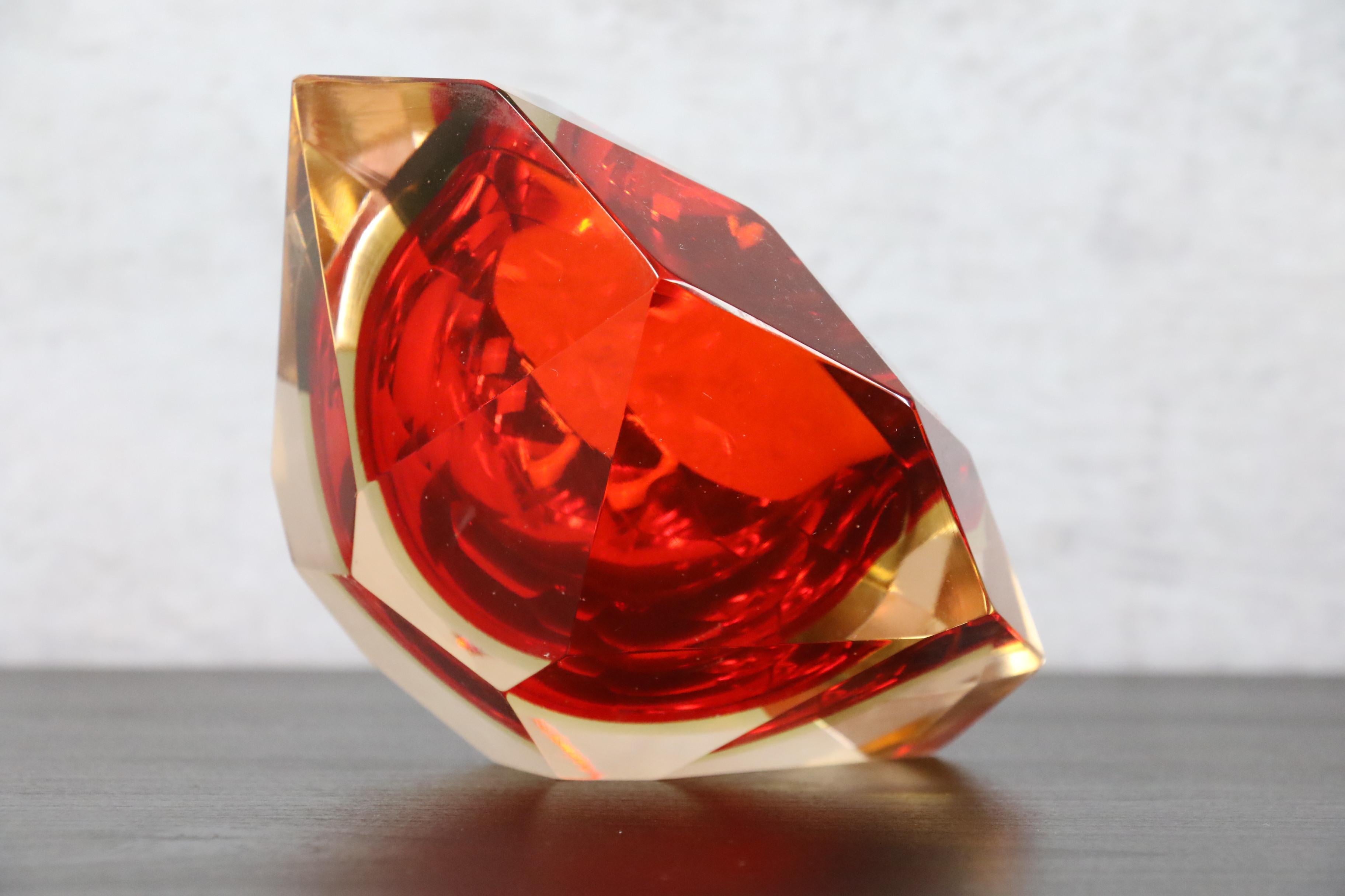 Mid-Century Murano Glass Ashtray or Bowl by Flavio Poli, Faceted Murano Glass 2