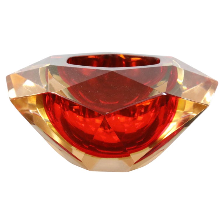 MidCentury Murano Glass Ashtray or Bowl by Flavio Poli, Faceted Murano