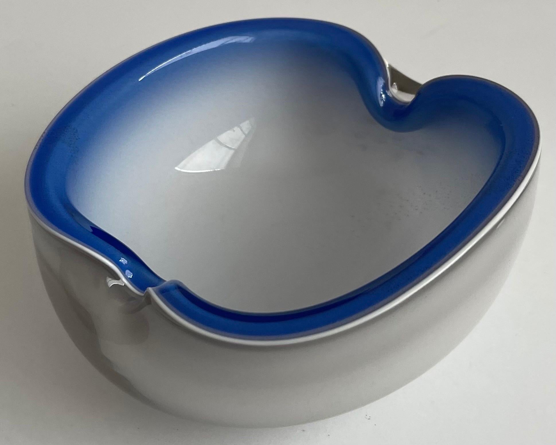 blue glass ashtray mid century