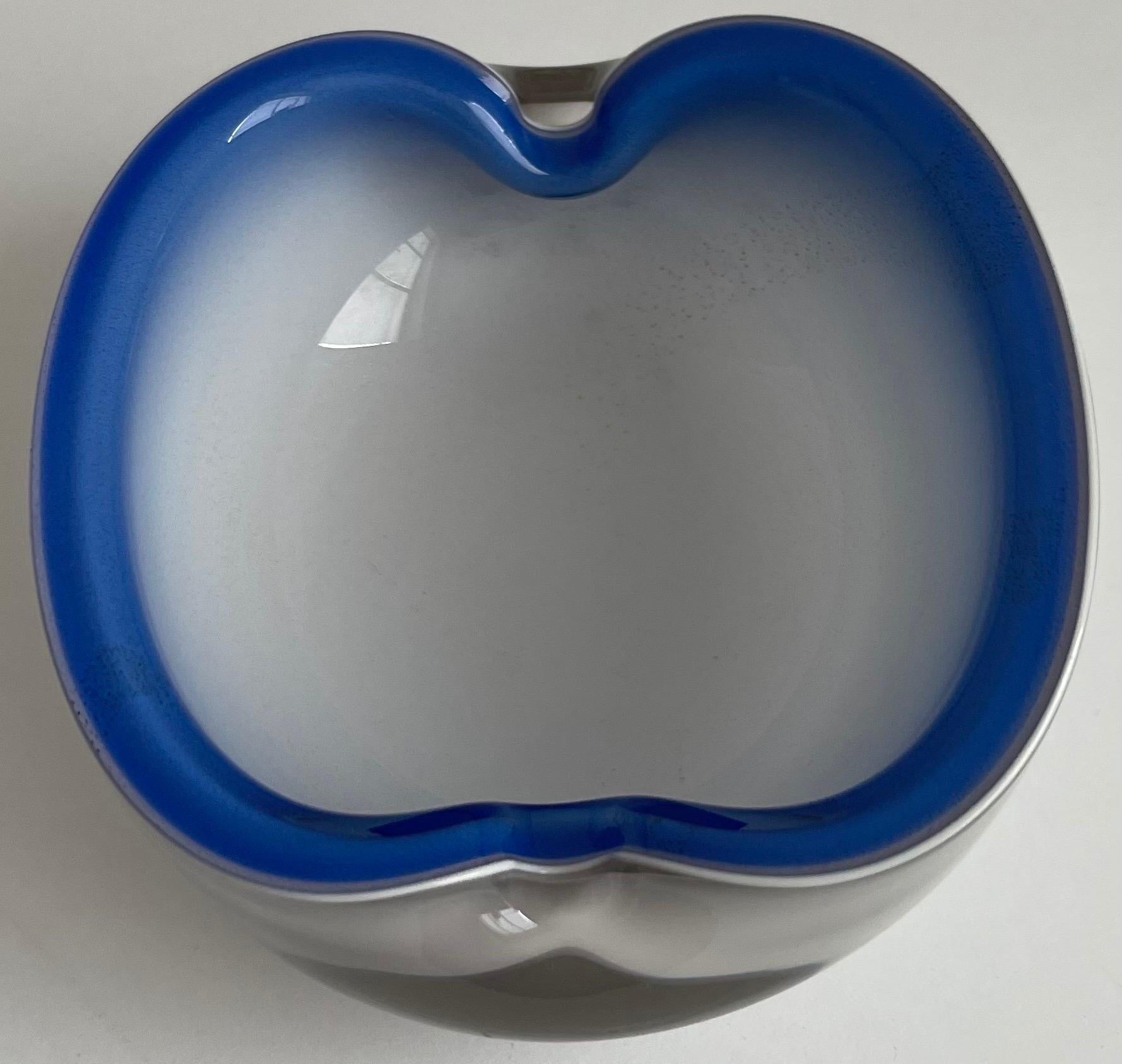 Italian Mid-Century Murano Glass Blue & White Ashtray or Bowl For Sale