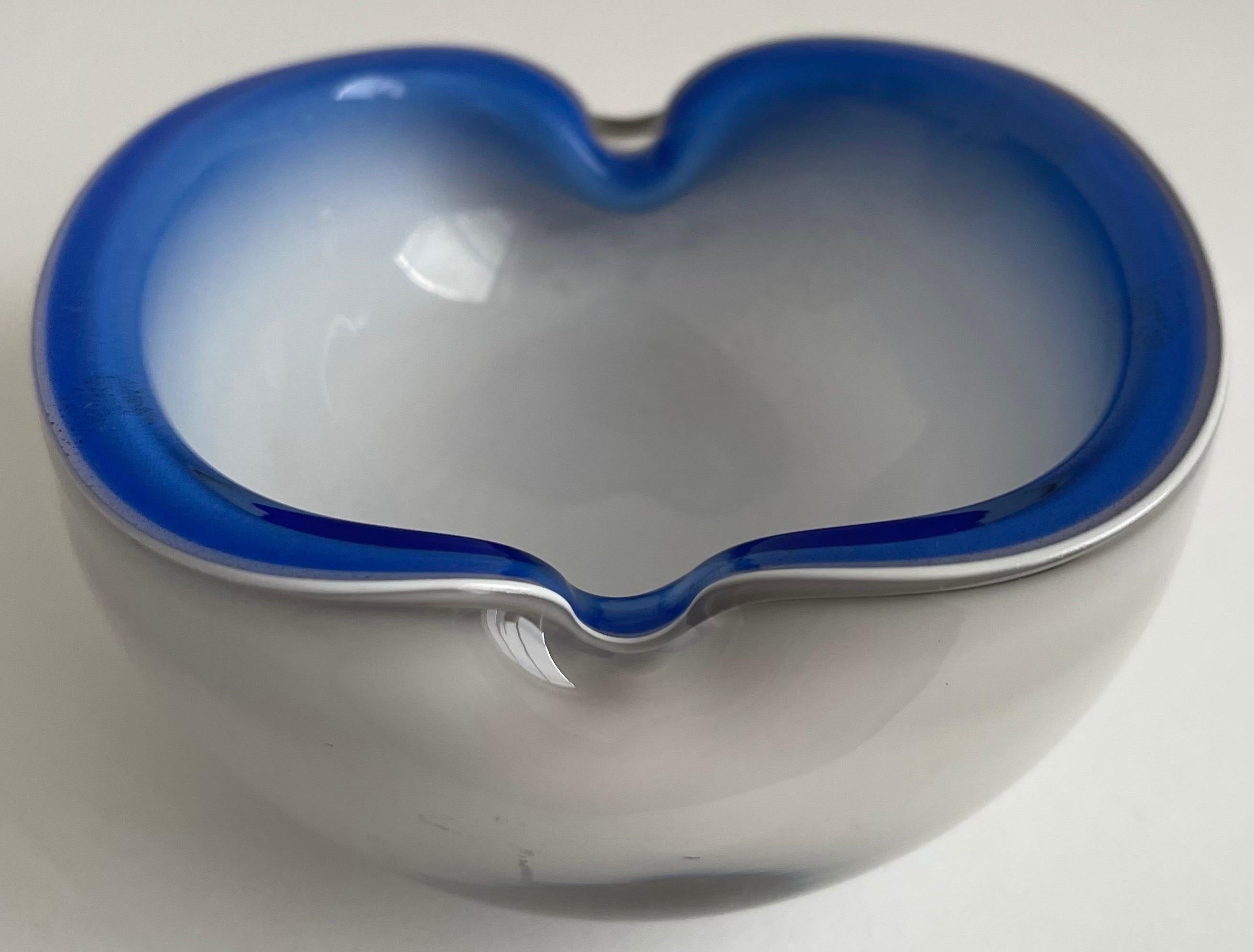 Blown Glass Mid-Century Murano Glass Blue & White Ashtray or Bowl For Sale