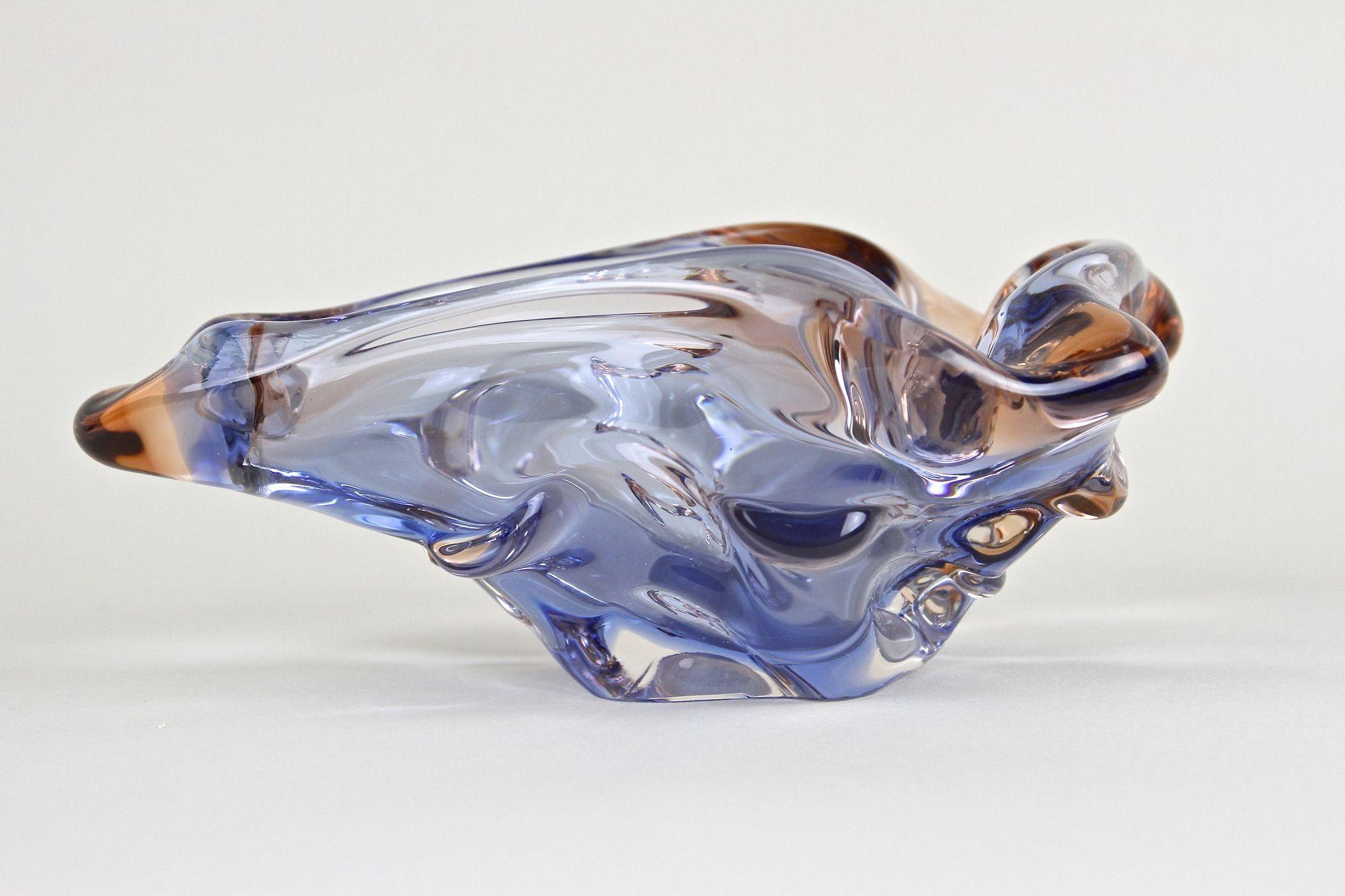 Mid-Century Modern Mid Century Murano Glass Bowl, Blue/ Amber Colored, Italy circa 1960/70 For Sale