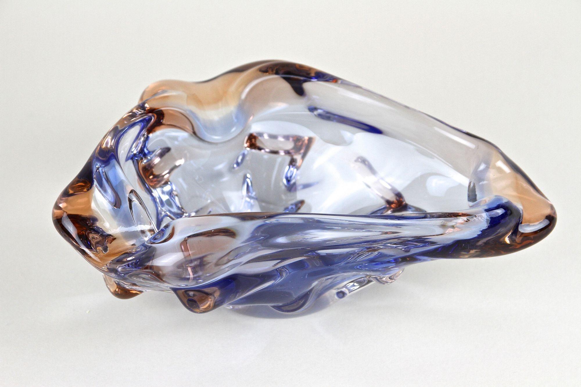 20th Century Mid Century Murano Glass Bowl, Blue/ Amber Colored, Italy circa 1960/70 For Sale