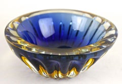 Mid Century Murano Glass Bowl, Dark Blue/ Amber, Italy ca. 1960