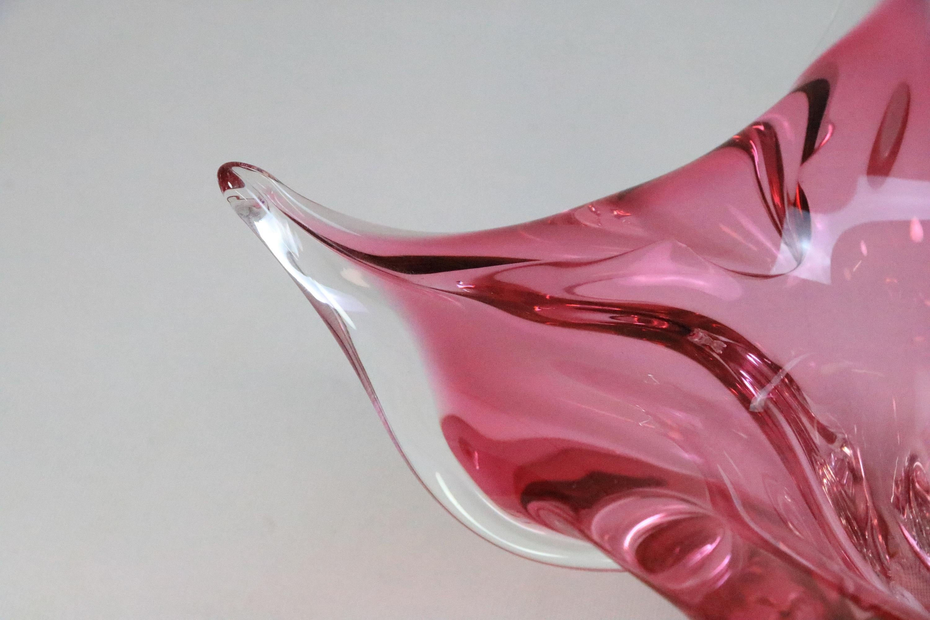 Mid-Century Modern Mid-Century Murano Glass Bowl, Dark Pink, 1970s For Sale