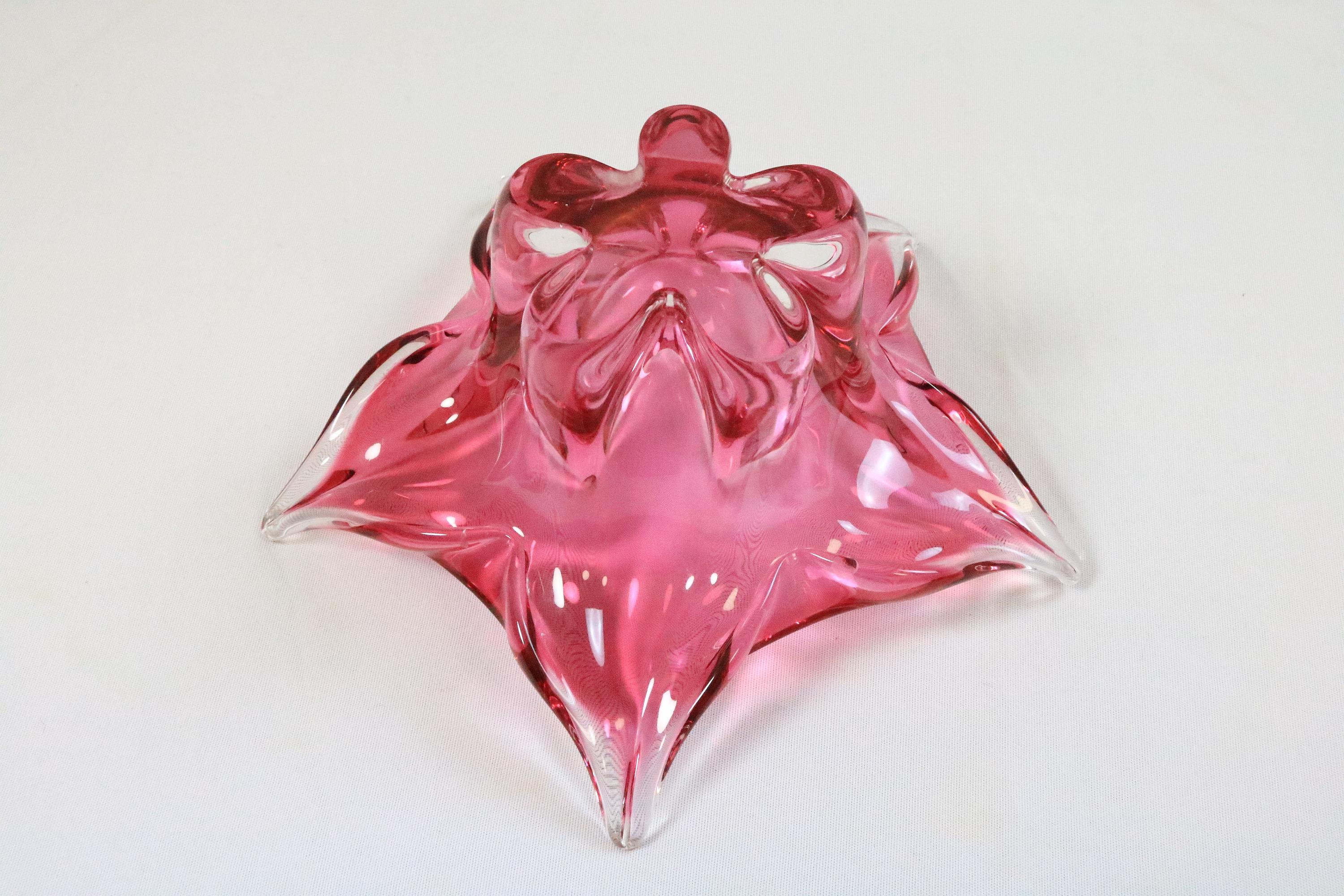 20th Century Mid-Century Murano Glass Bowl, Dark Pink, 1970s For Sale