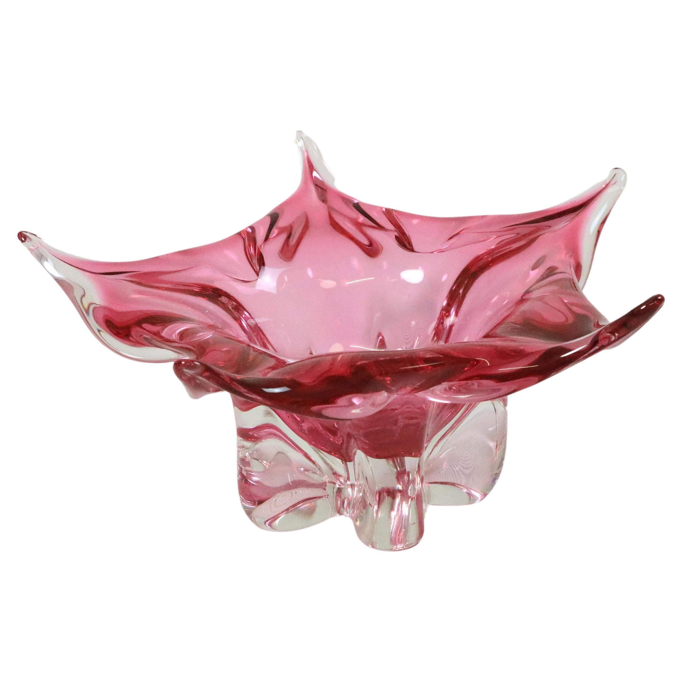 Mid-Century Murano Glass Bowl, Dark Pink, 1970s For Sale