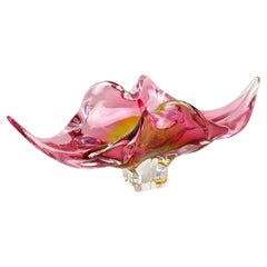 Mid Century Murano Glasschale Rosa/Gelb, Italien ca. 1960