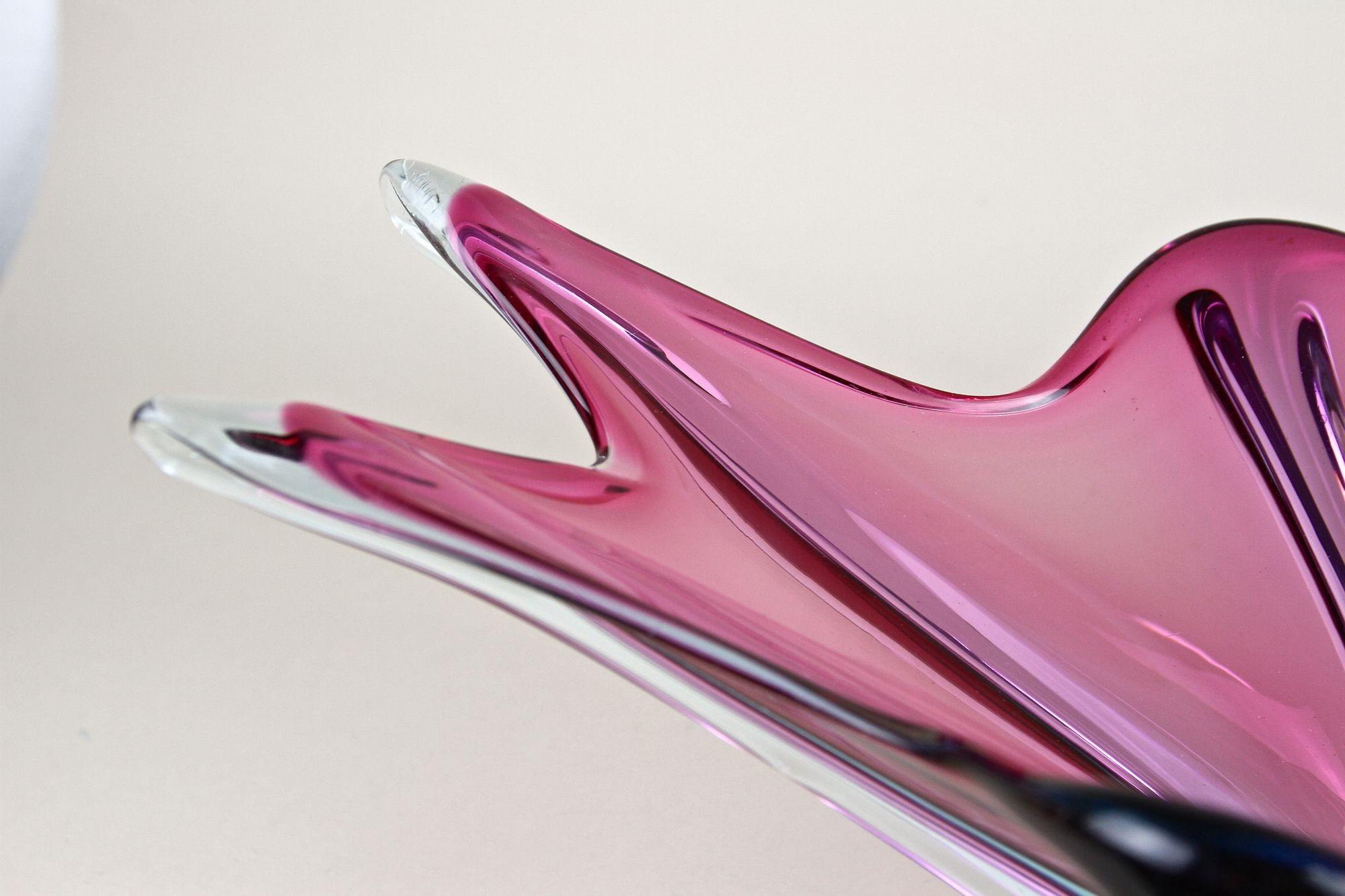 Murano-Glasschale aus der Mitte des Jahrhunderts, lila/blaue Töne, Italien ca. 1960 im Angebot 3