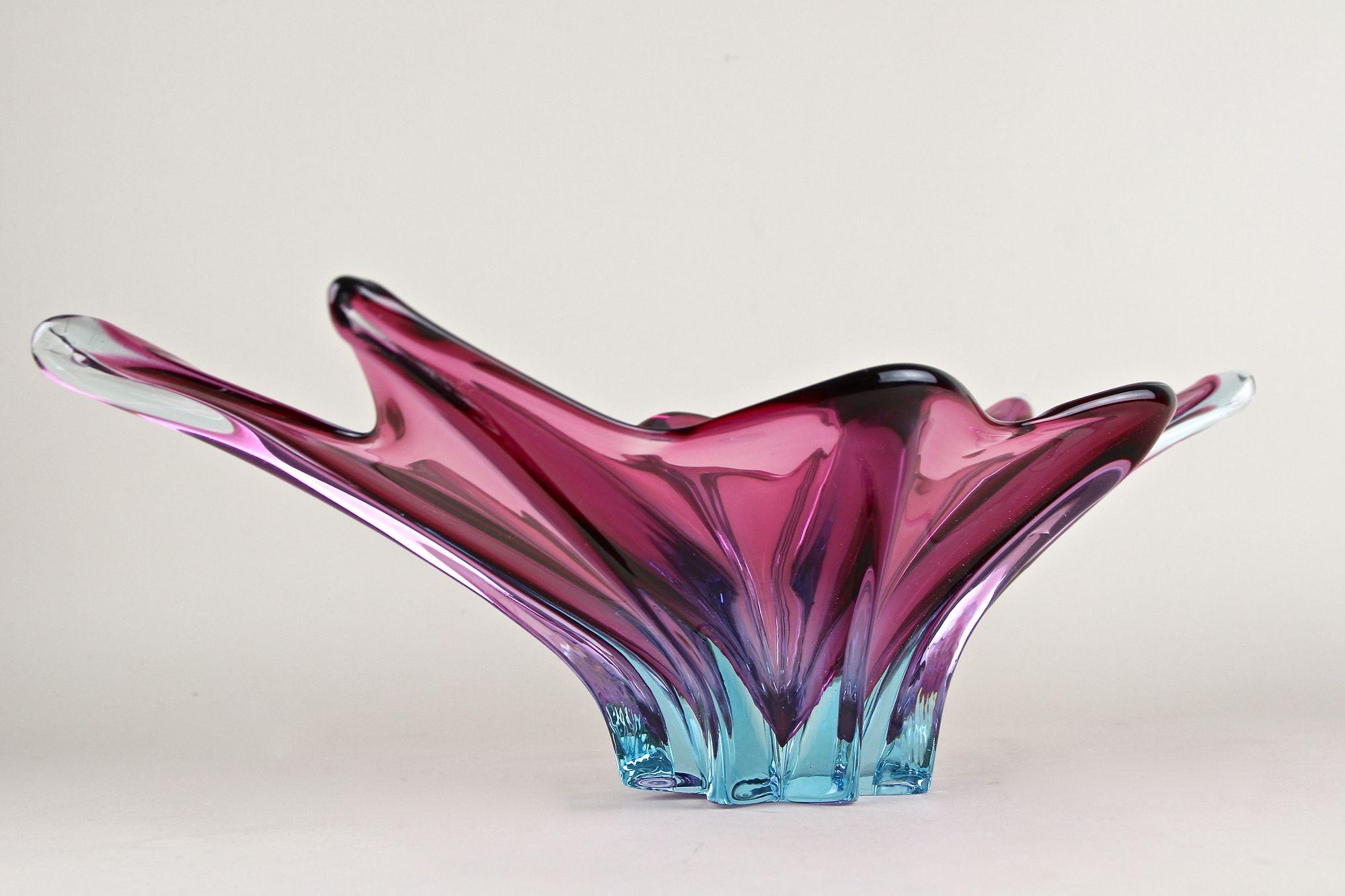Murano-Glasschale aus der Mitte des Jahrhunderts, lila/blaue Töne, Italien ca. 1960 im Angebot 8