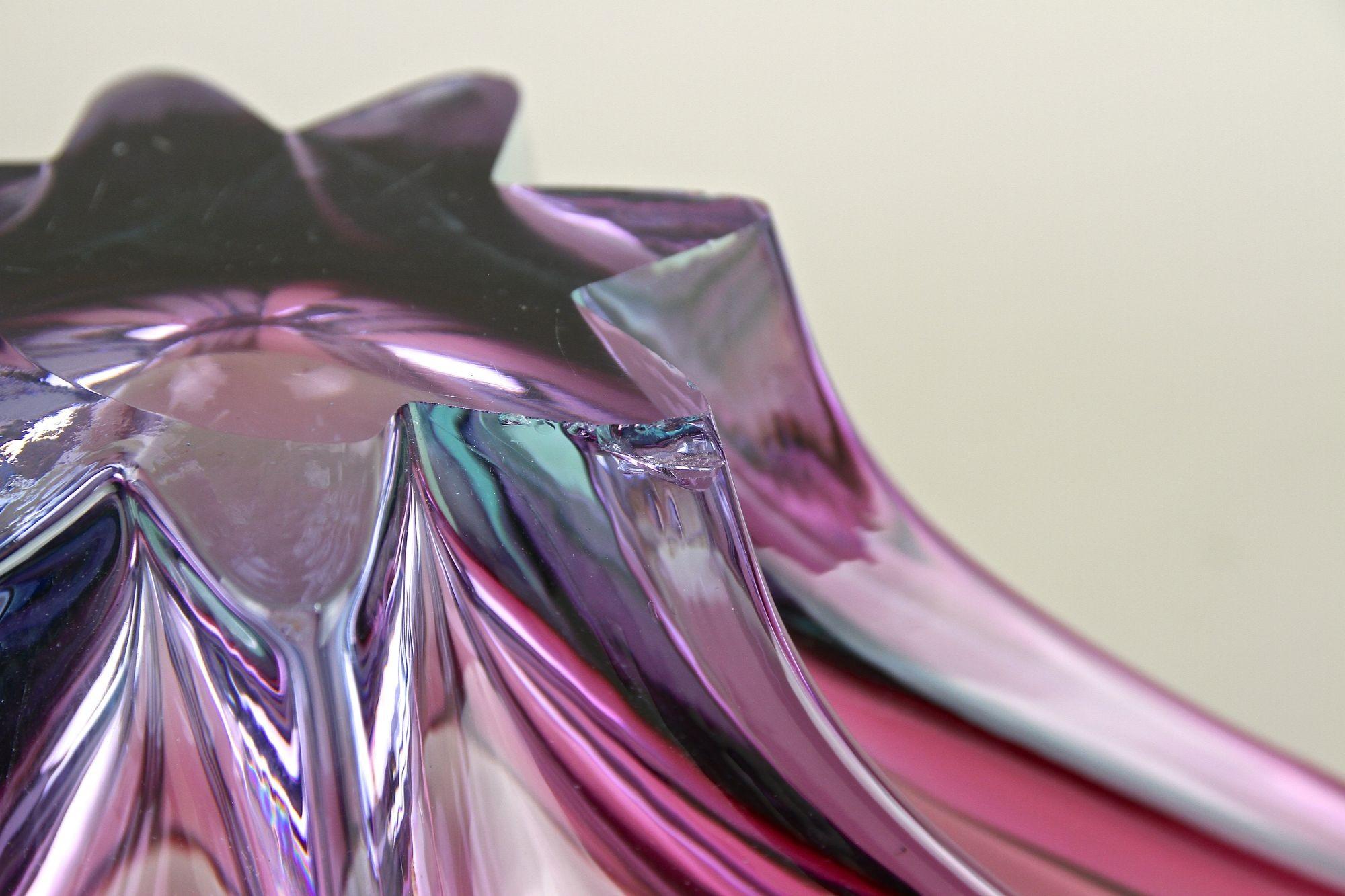 Murano-Glasschale aus der Mitte des Jahrhunderts, lila/blaue Töne, Italien ca. 1960 im Angebot 11