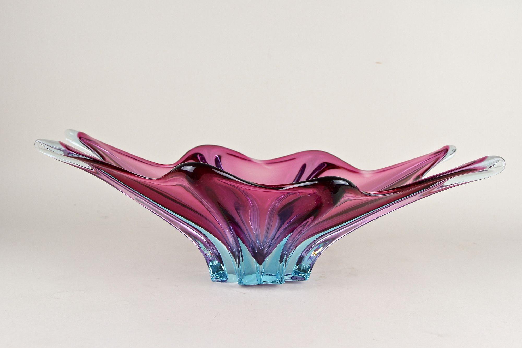 Murano-Glasschale aus der Mitte des Jahrhunderts, lila/blaue Töne, Italien ca. 1960 im Angebot 2