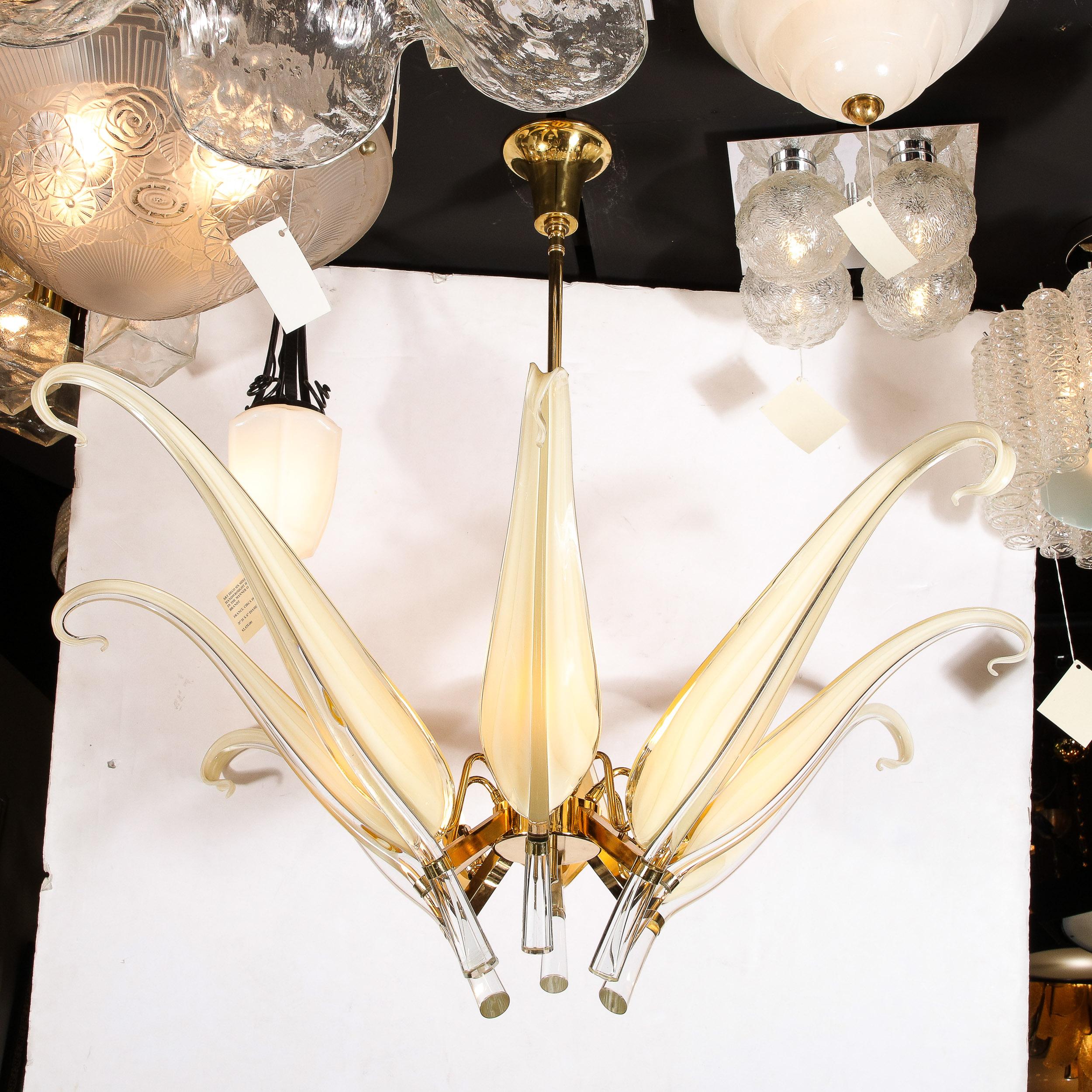 Lustre à huit bras en verre de Murano et laiton de Franco Luce par Seguso 3