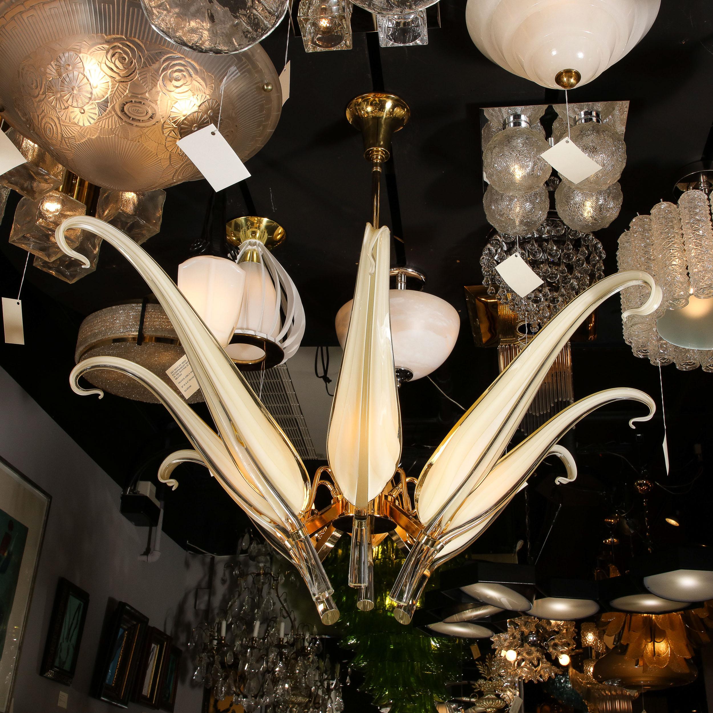 Lustre à huit bras en verre de Murano et laiton de Franco Luce par Seguso 6