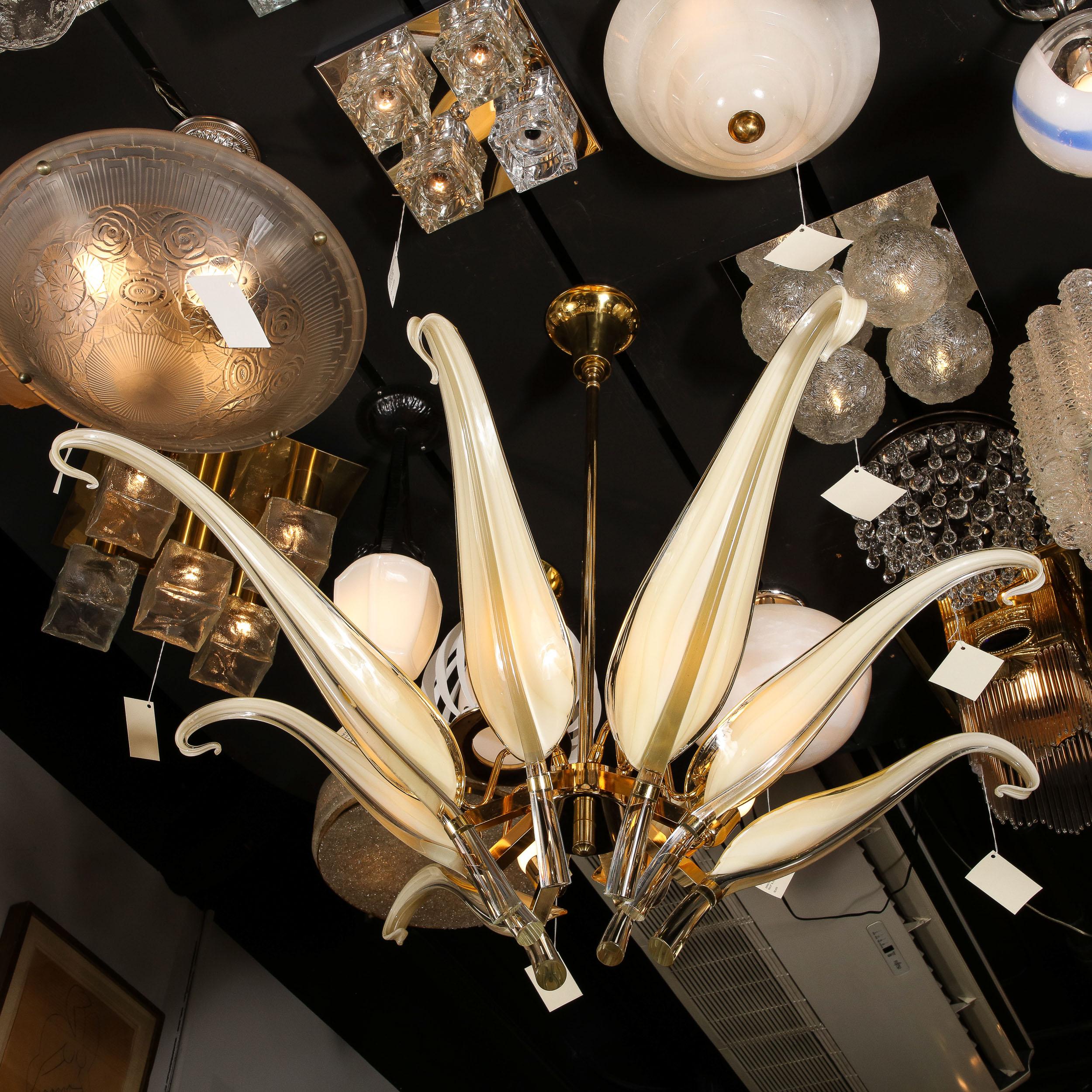 Lustre à huit bras en verre de Murano et laiton de Franco Luce par Seguso 7