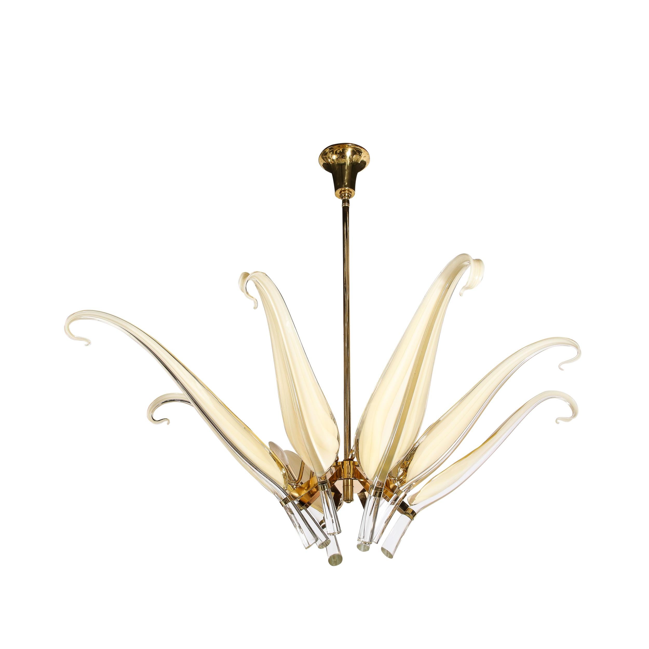 Mid-Century Modern Lustre à huit bras en verre de Murano et laiton de Franco Luce par Seguso