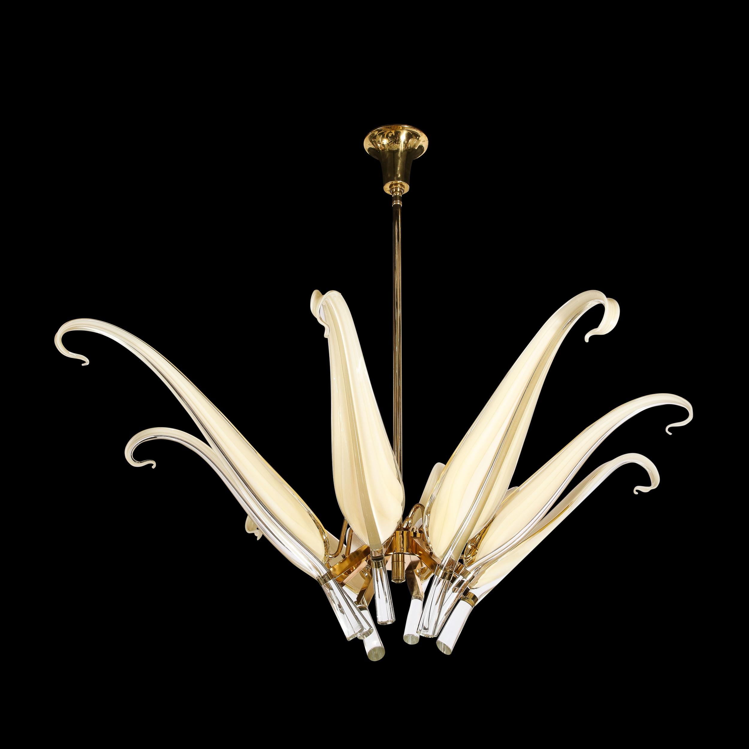 italien Lustre à huit bras en verre de Murano et laiton de Franco Luce par Seguso