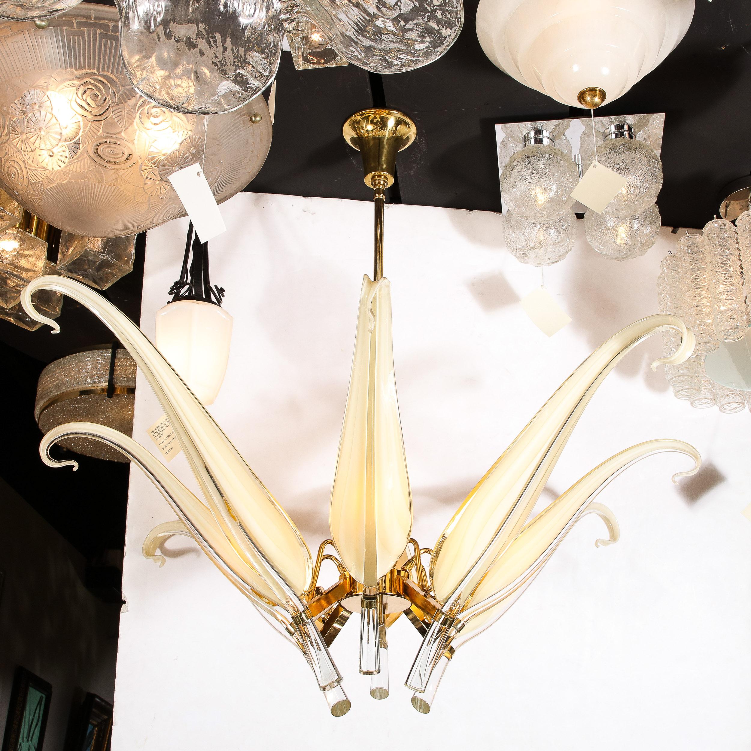 Lustre à huit bras en verre de Murano et laiton de Franco Luce par Seguso Excellent état à New York, NY