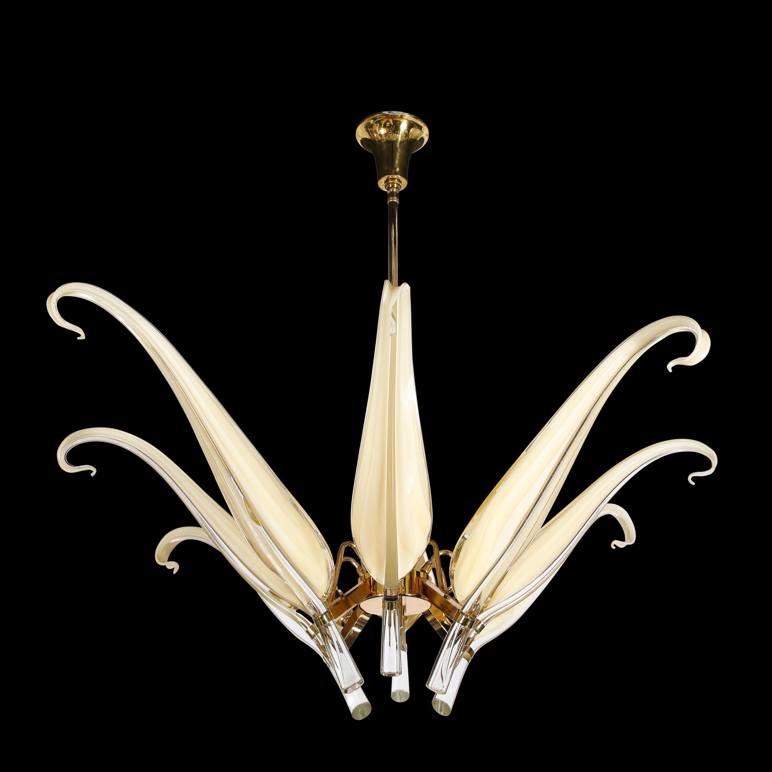 Fin du 20e siècle Lustre à huit bras en verre de Murano et laiton de Franco Luce par Seguso