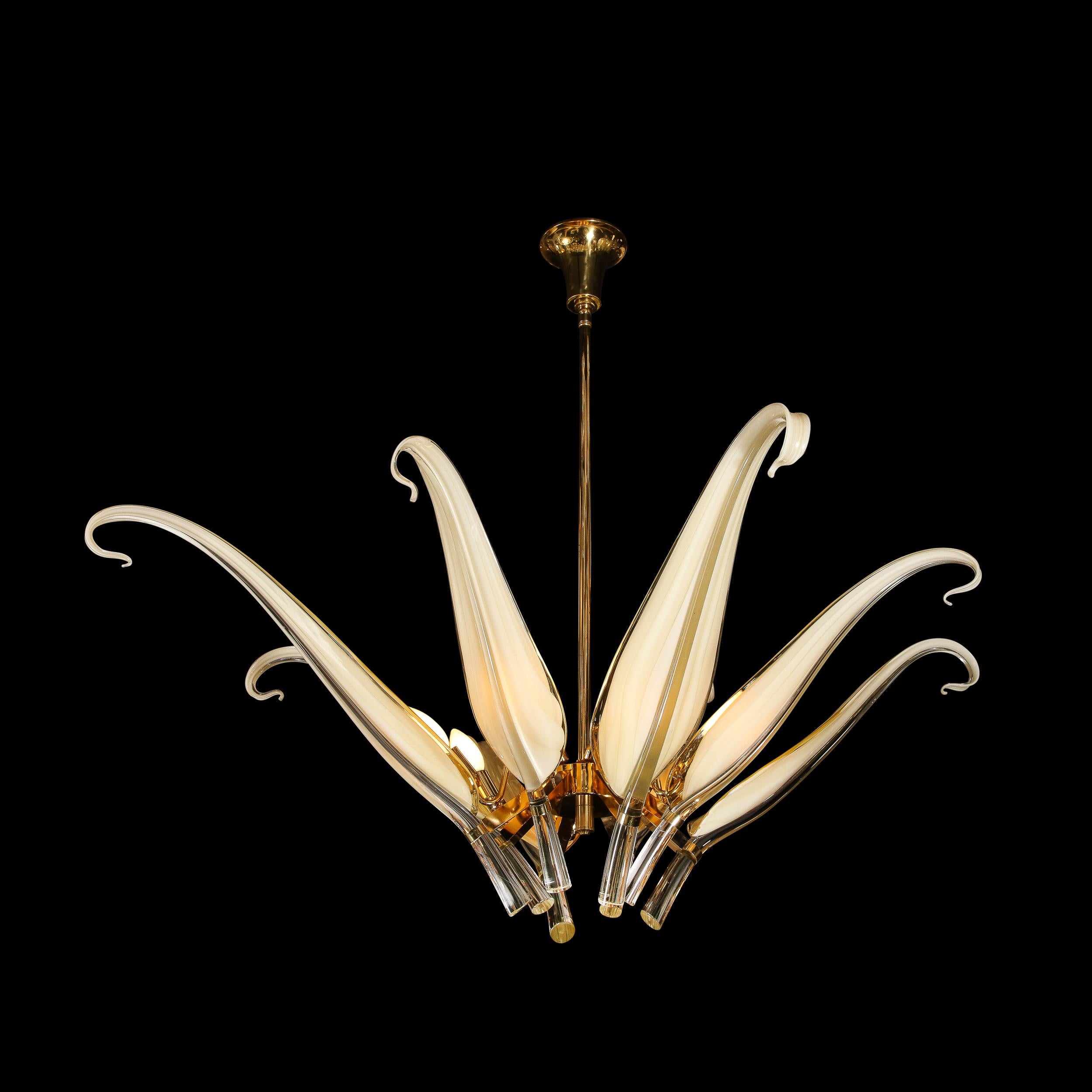 Lustre à huit bras en verre de Murano et laiton de Franco Luce par Seguso 1