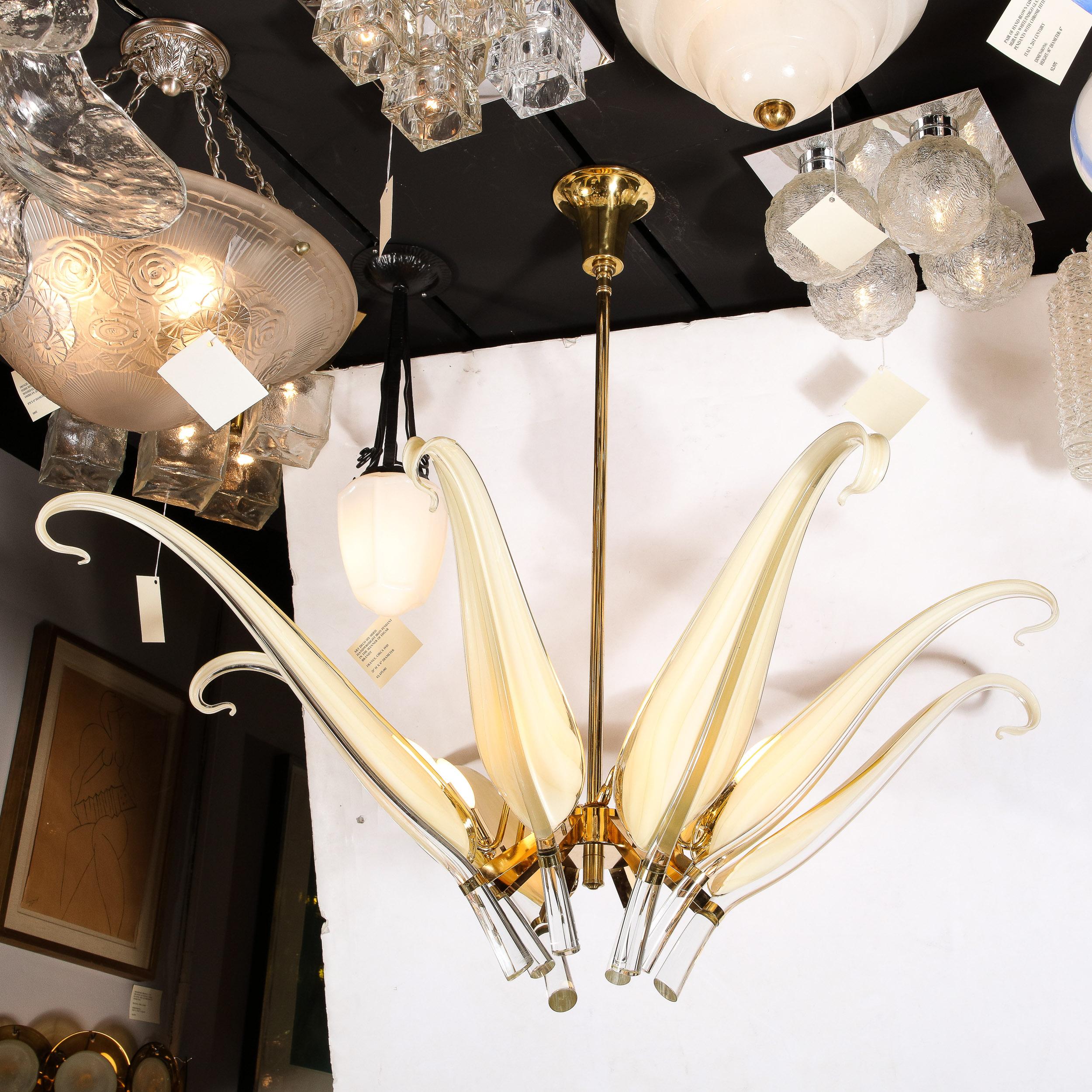 Lustre à huit bras en verre de Murano et laiton de Franco Luce par Seguso 2