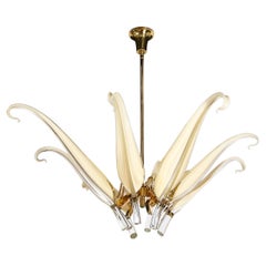Mid-Century Murano Glass & Brass Eight Arm Chandelier by Franco Luce by Seguso