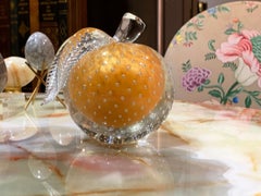 Scultura in vetro di Murano del metà del secolo scorso: Bolla di pesca in cristallo dorato Barbini Art Glass
