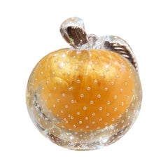 Midcentury Murano Glass Bubble Peach Crystal Gold Sculpture Barbini Art Glass