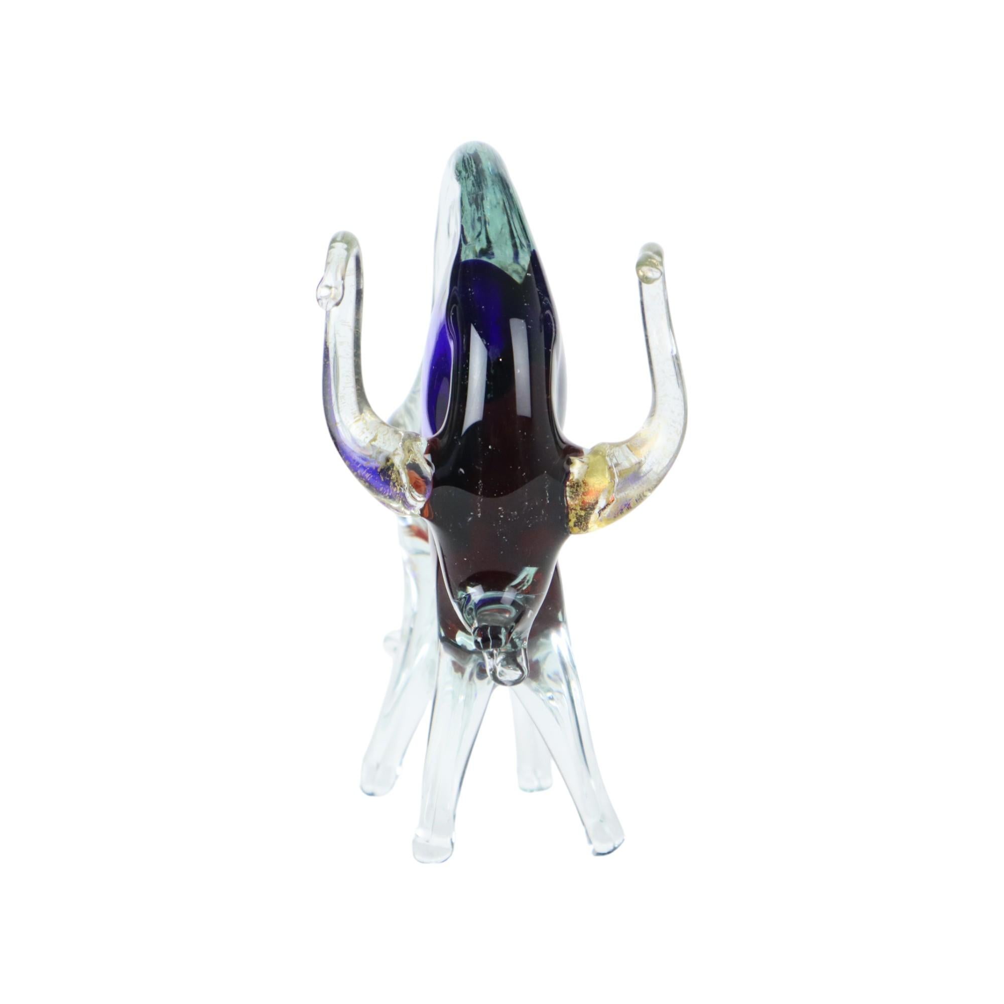 Italian Mid Century Murano Glass Bull Sculpture Statue Somerso Glass Art For Sale