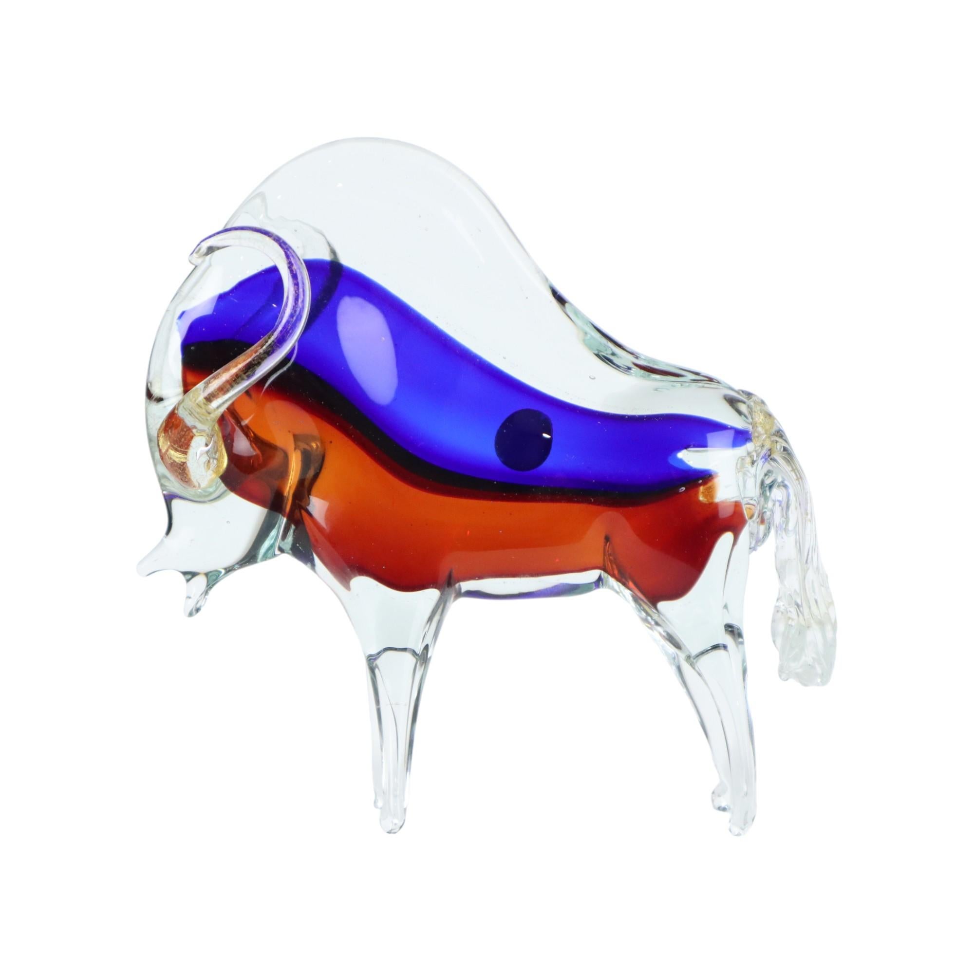 20th Century Mid Century Murano Glass Bull Sculpture Statue Somerso Glass Art For Sale