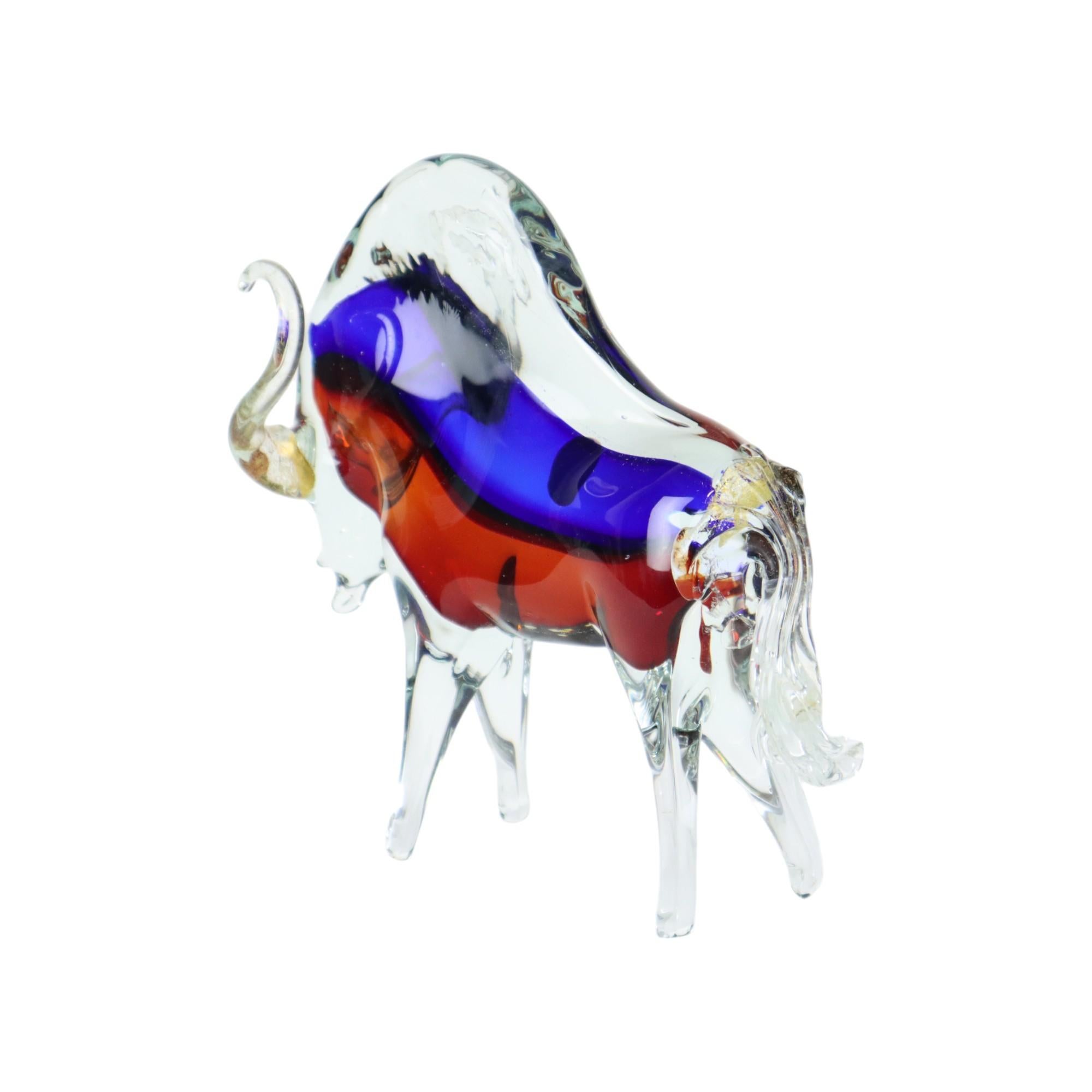 Mid Century Murano Glass Bull Sculpture Statue Somerso Glass Art For Sale 1