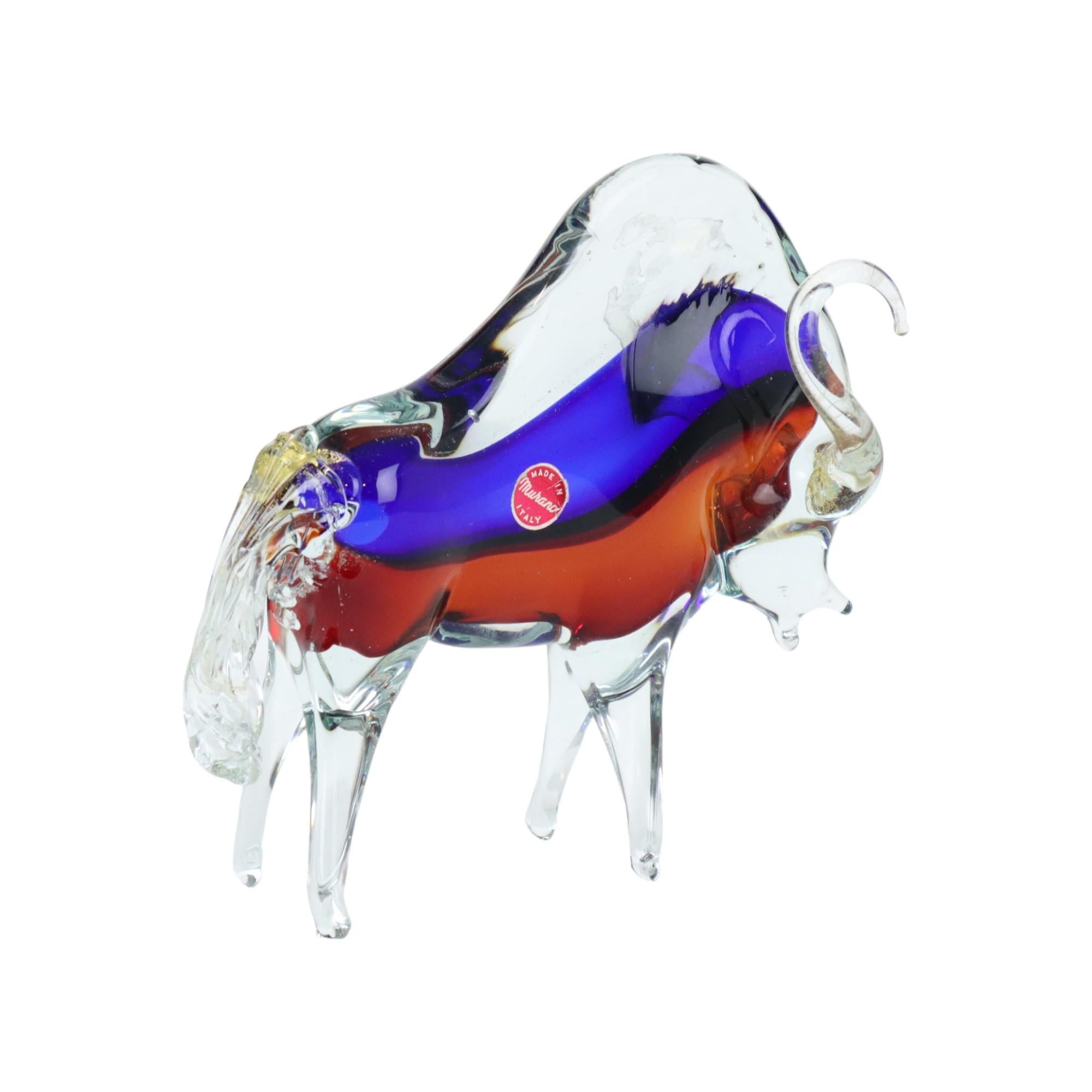 Mid Century Murano Glass Bull Sculpture Statue Somerso Glass Art For Sale 3