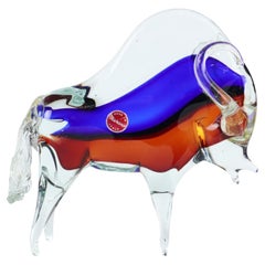 Mid Century Murano Glass Bull Sculpture Statue Somerso Glass Art
