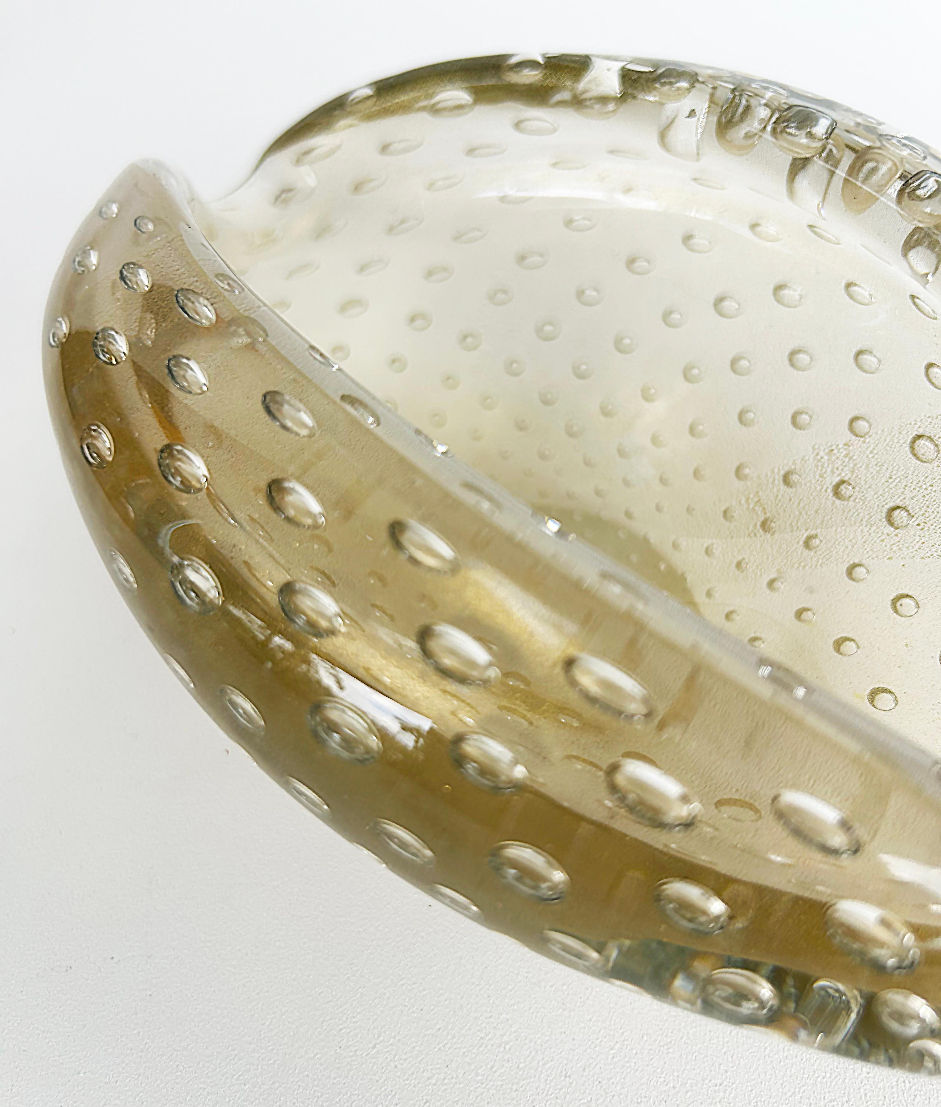 Italian Mid-century Murano Glass Bullicante Aventurine Free Form Bowl, Italy For Sale