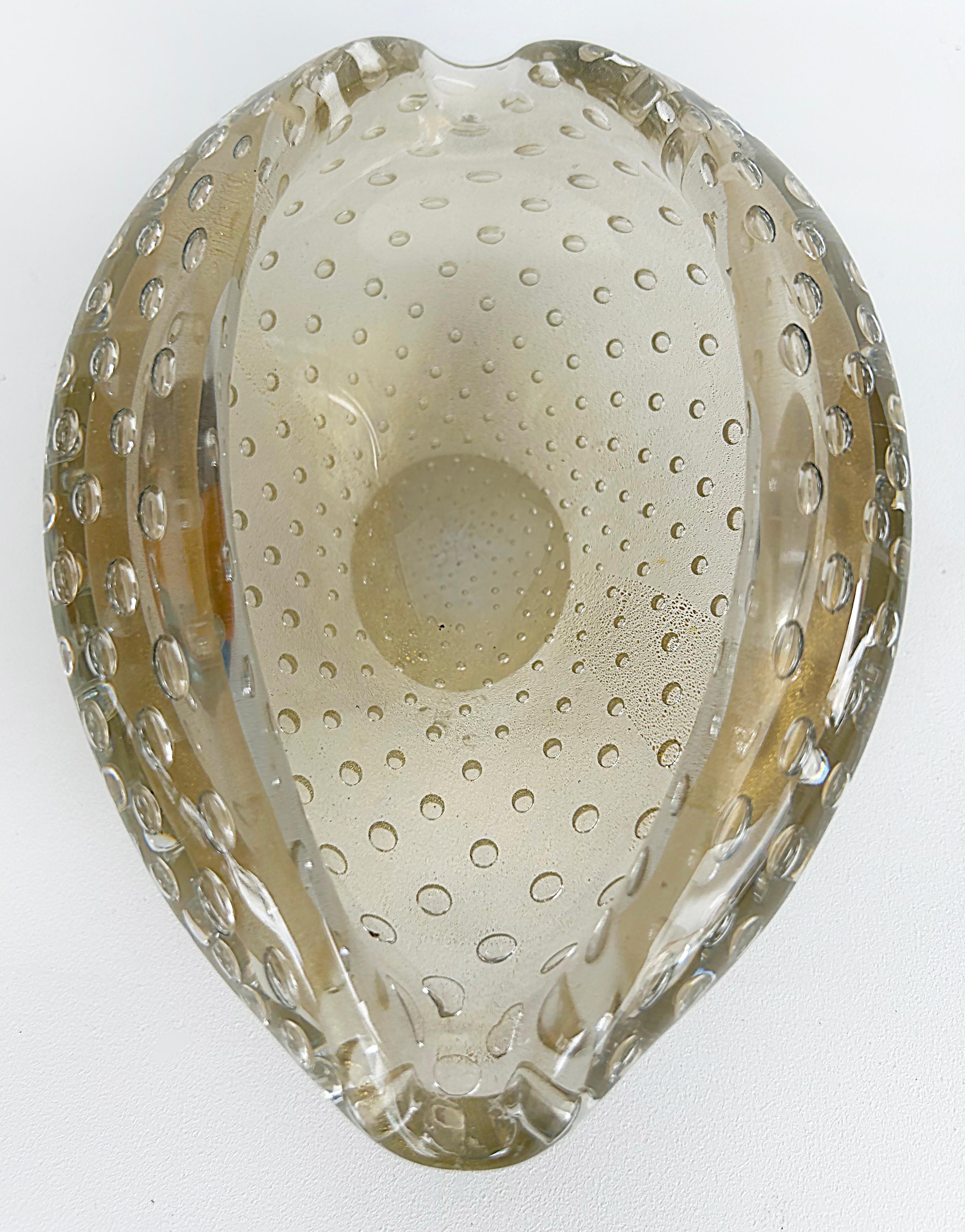 20th Century Mid-century Murano Glass Bullicante Aventurine Free Form Bowl, Italy For Sale