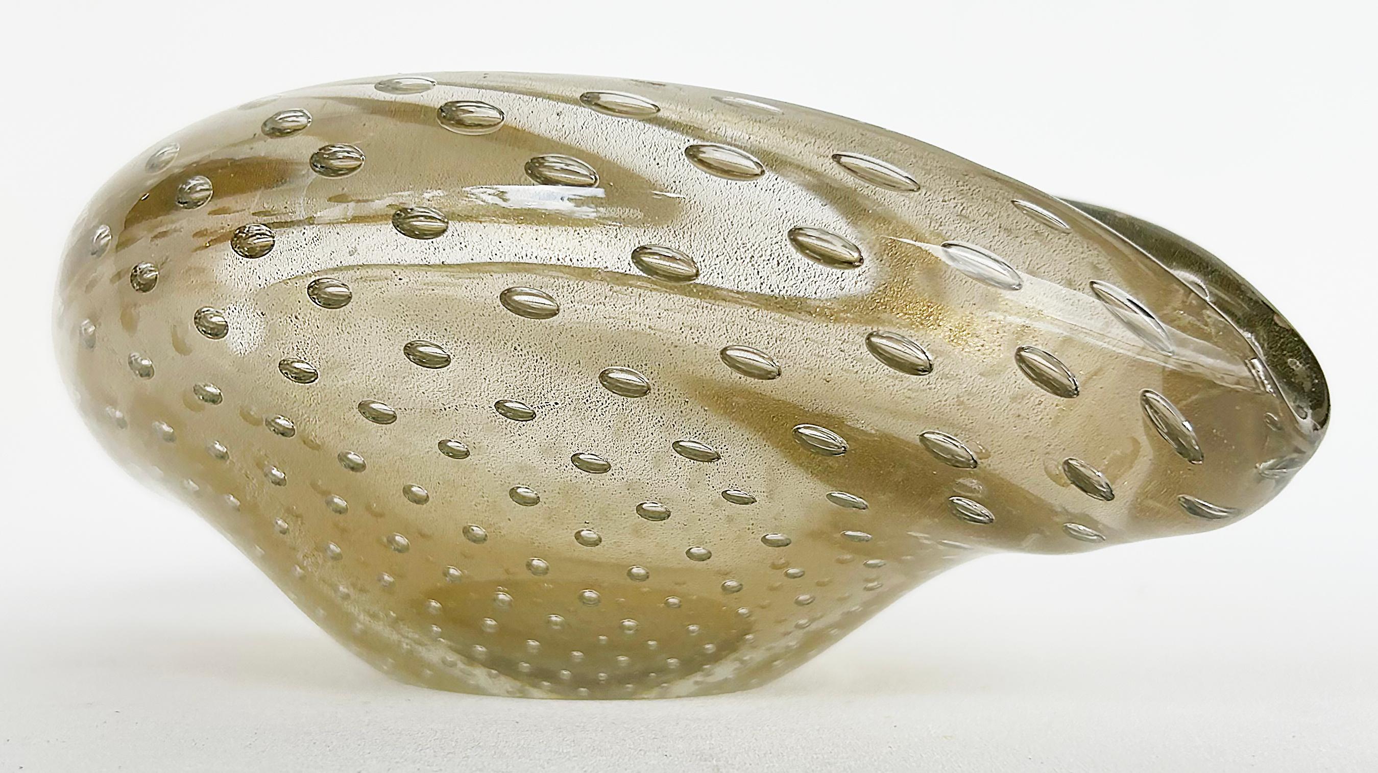 Mid-century Murano Glass Bullicante Aventurine Free Form Bowl, Italy For Sale 1